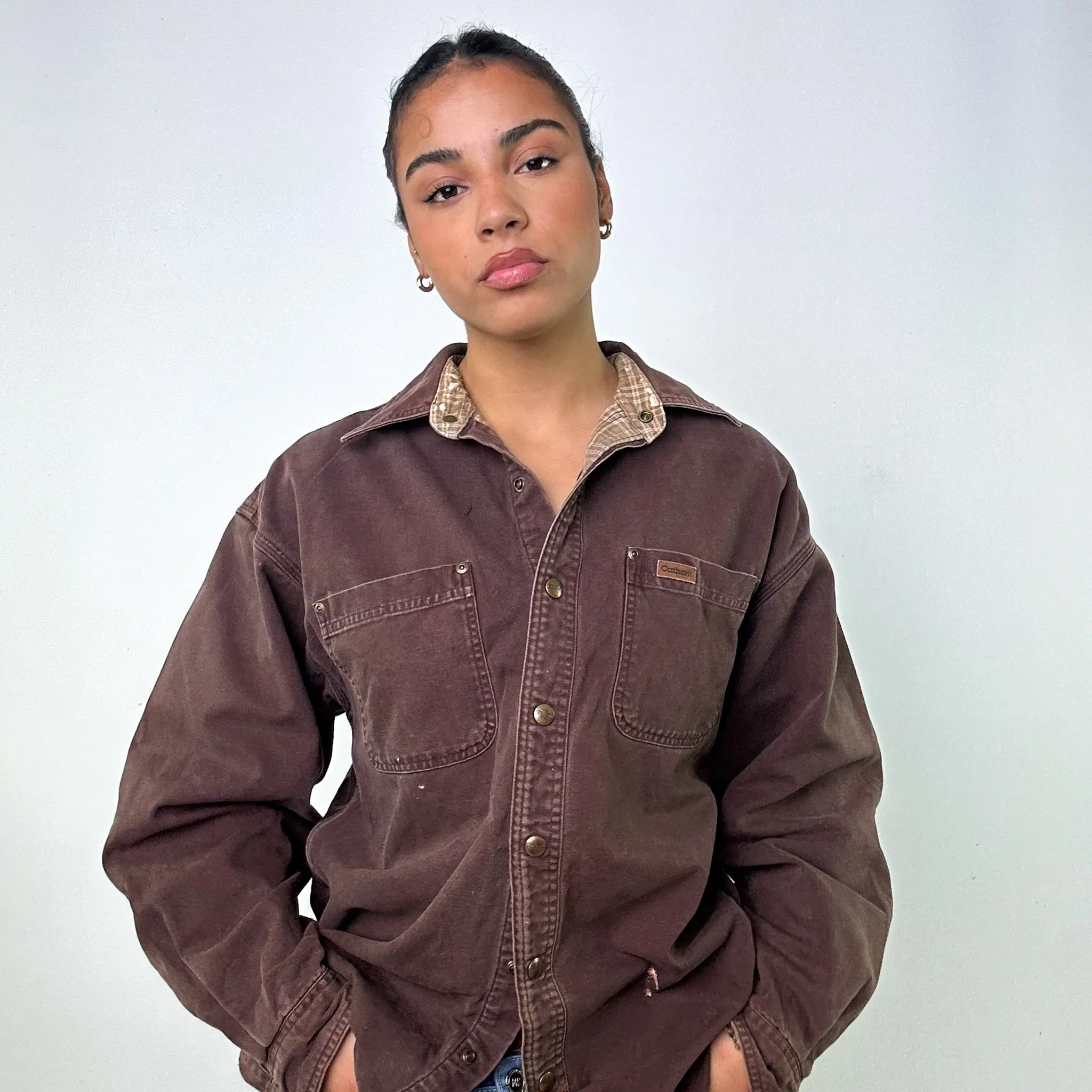 Brown Vintage Carhartt Shirt Workwear Jacket Coat (M)