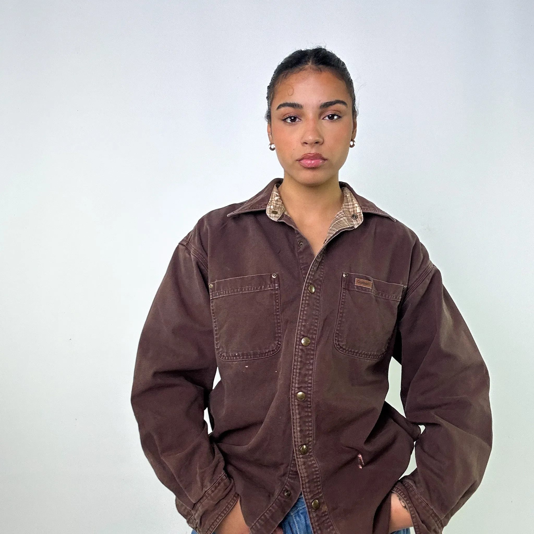 Brown Vintage Carhartt Shirt Workwear Jacket Coat (M)