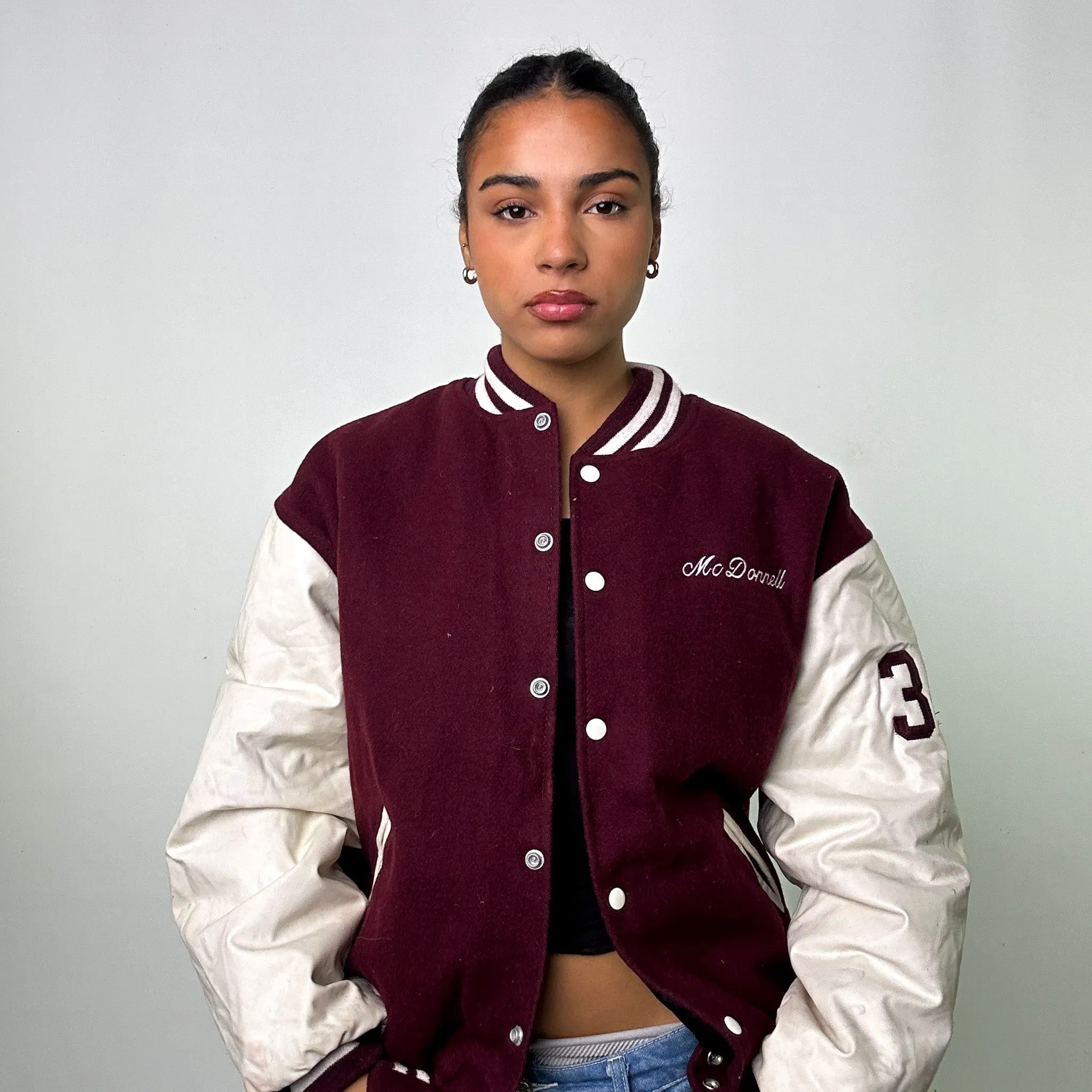 Brown Vintage Maroon Game Varsity Jacket Coat (L)