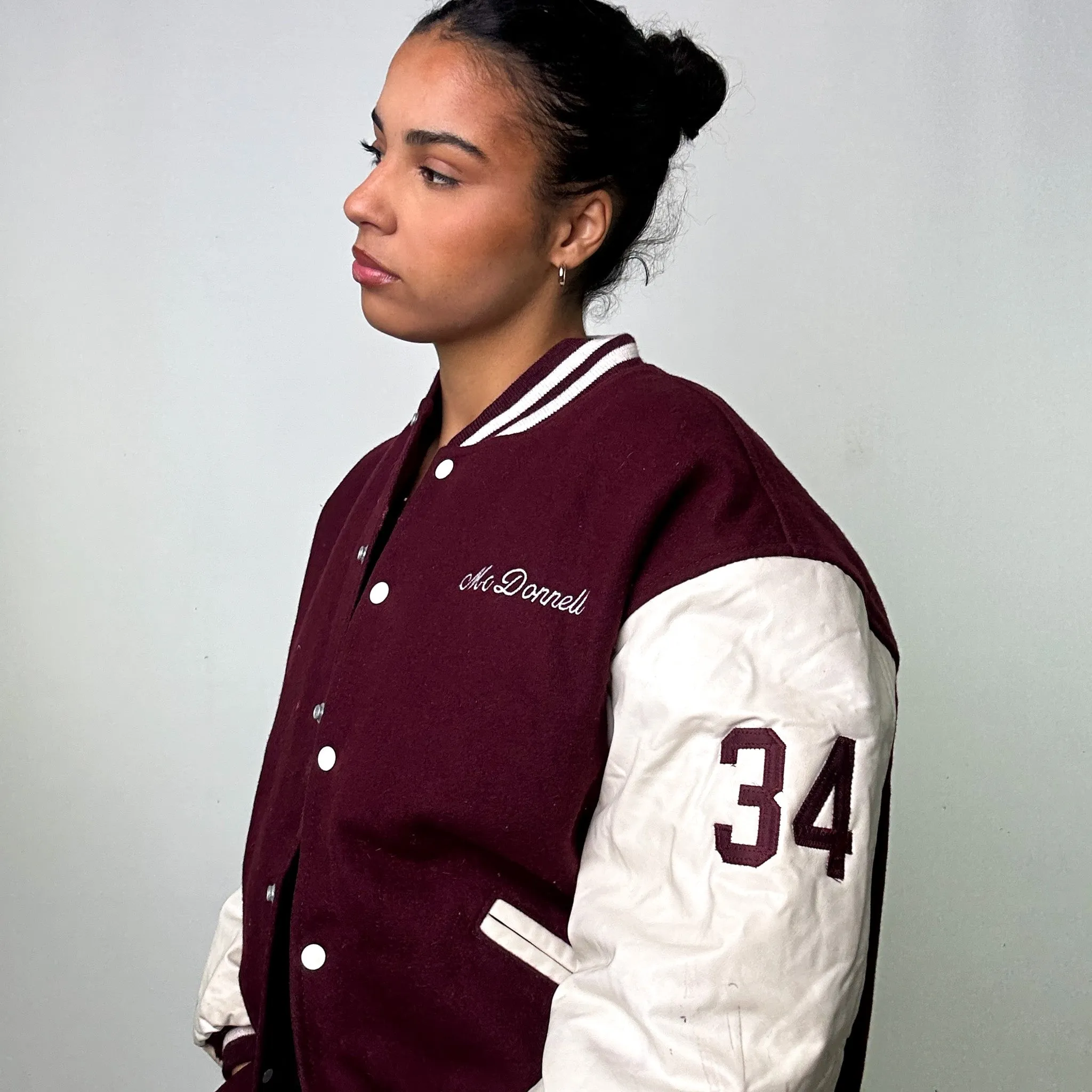 Brown Vintage Maroon Game Varsity Jacket Coat (L)