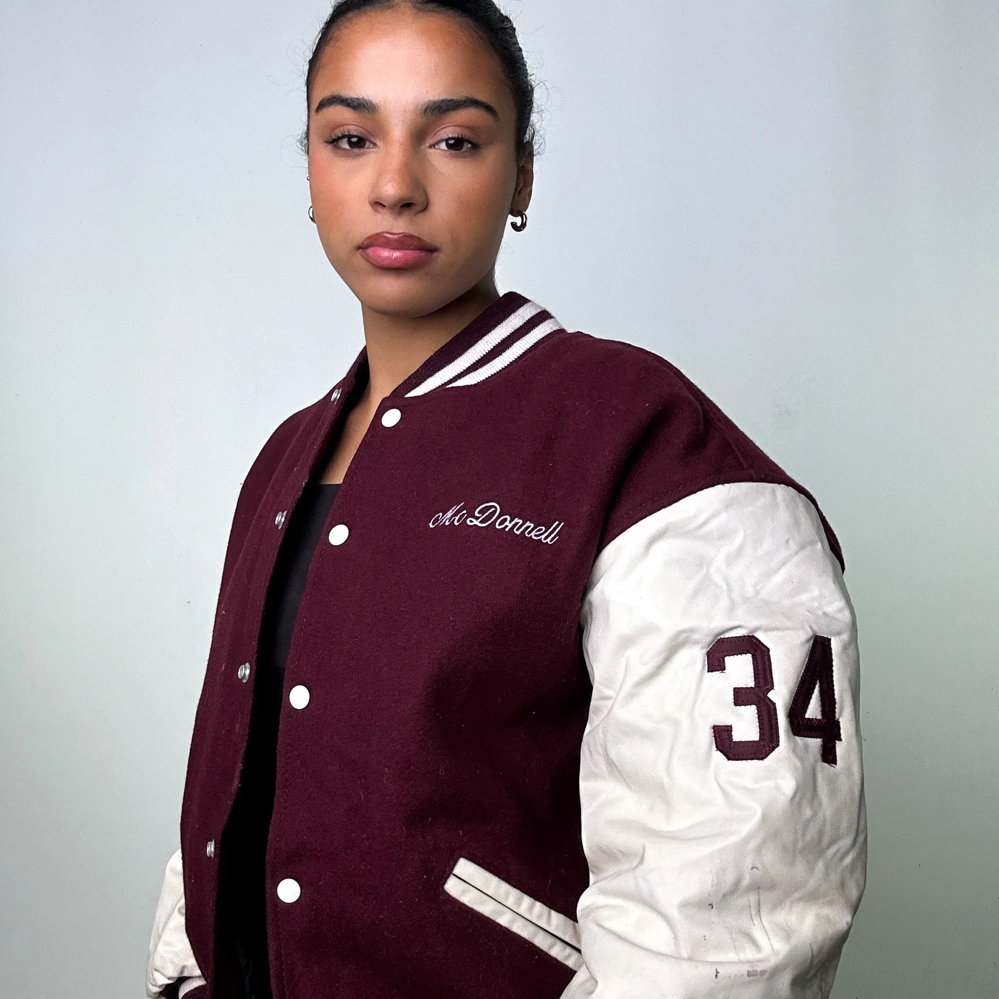 Brown Vintage Maroon Game Varsity Jacket Coat (L)