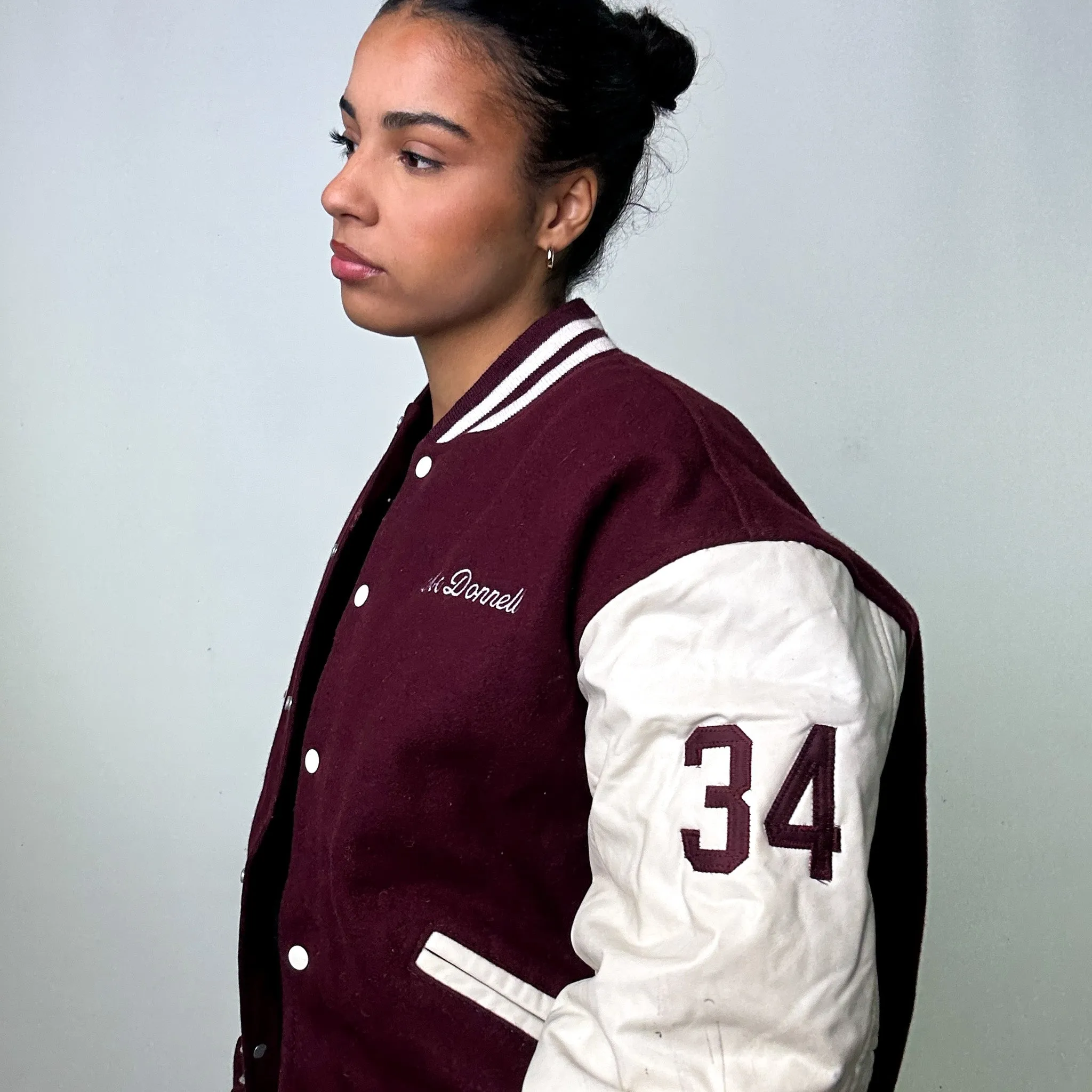 Brown Vintage Maroon Game Varsity Jacket Coat (L)