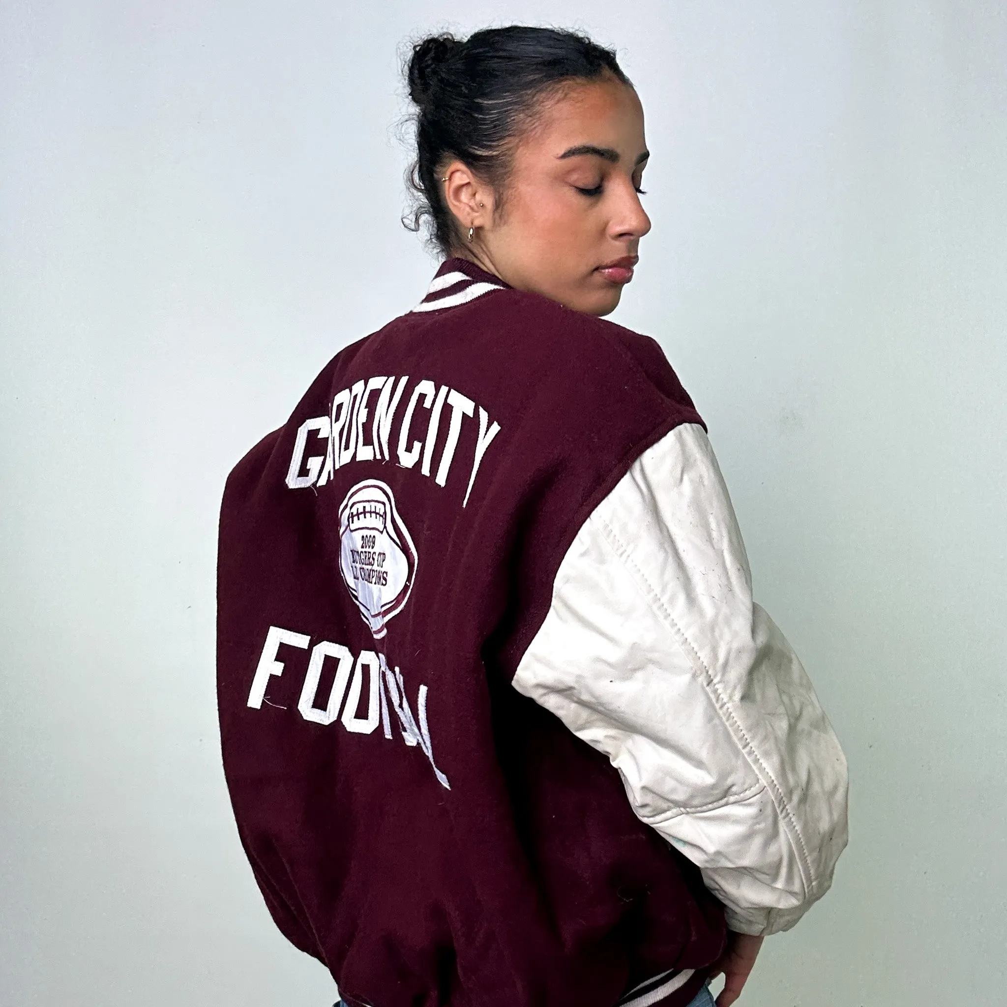 Brown Vintage Maroon Game Varsity Jacket Coat (L)