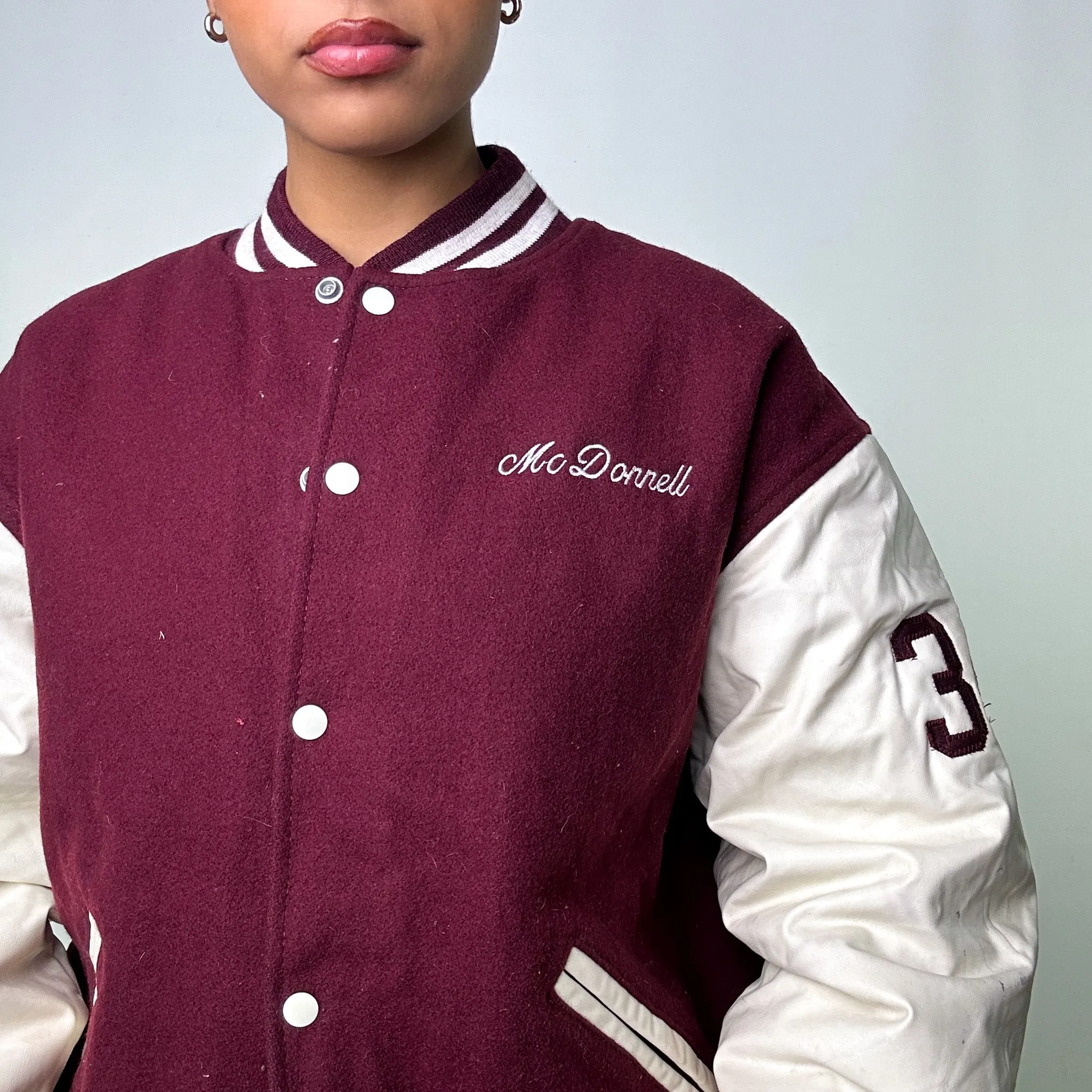 Brown Vintage Maroon Game Varsity Jacket Coat (L)