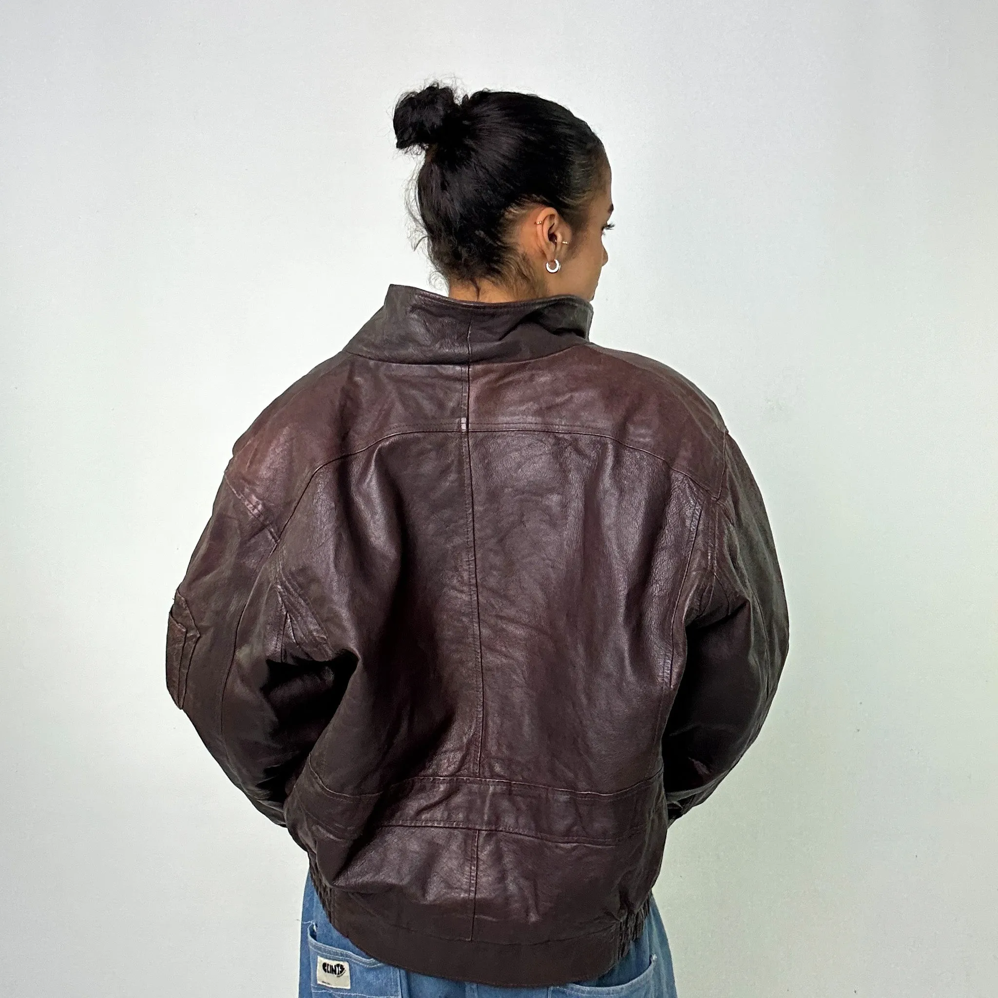 Brown Vintage Weekends Leather Jacket Coat (L)