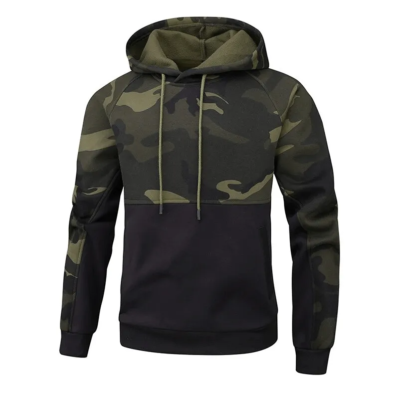 Camouflage Warm Men's Hoodies / Fashion Fleece Patchwork Hoodies / Alternative Clothing