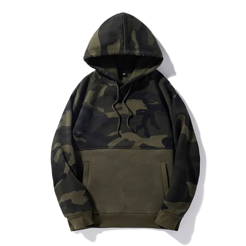 Camouflage Warm Men's Hoodies / Fashion Fleece Patchwork Hoodies / Alternative Clothing