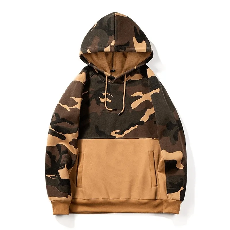 Camouflage Warm Men's Hoodies / Fashion Fleece Patchwork Hoodies / Alternative Clothing