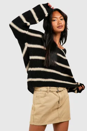 Chunky Oversized Stripe V Neck Sweater