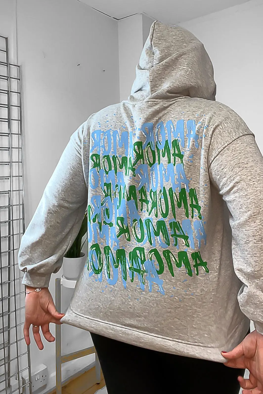 Cotton Blend Slogan Printed Back Hoodie