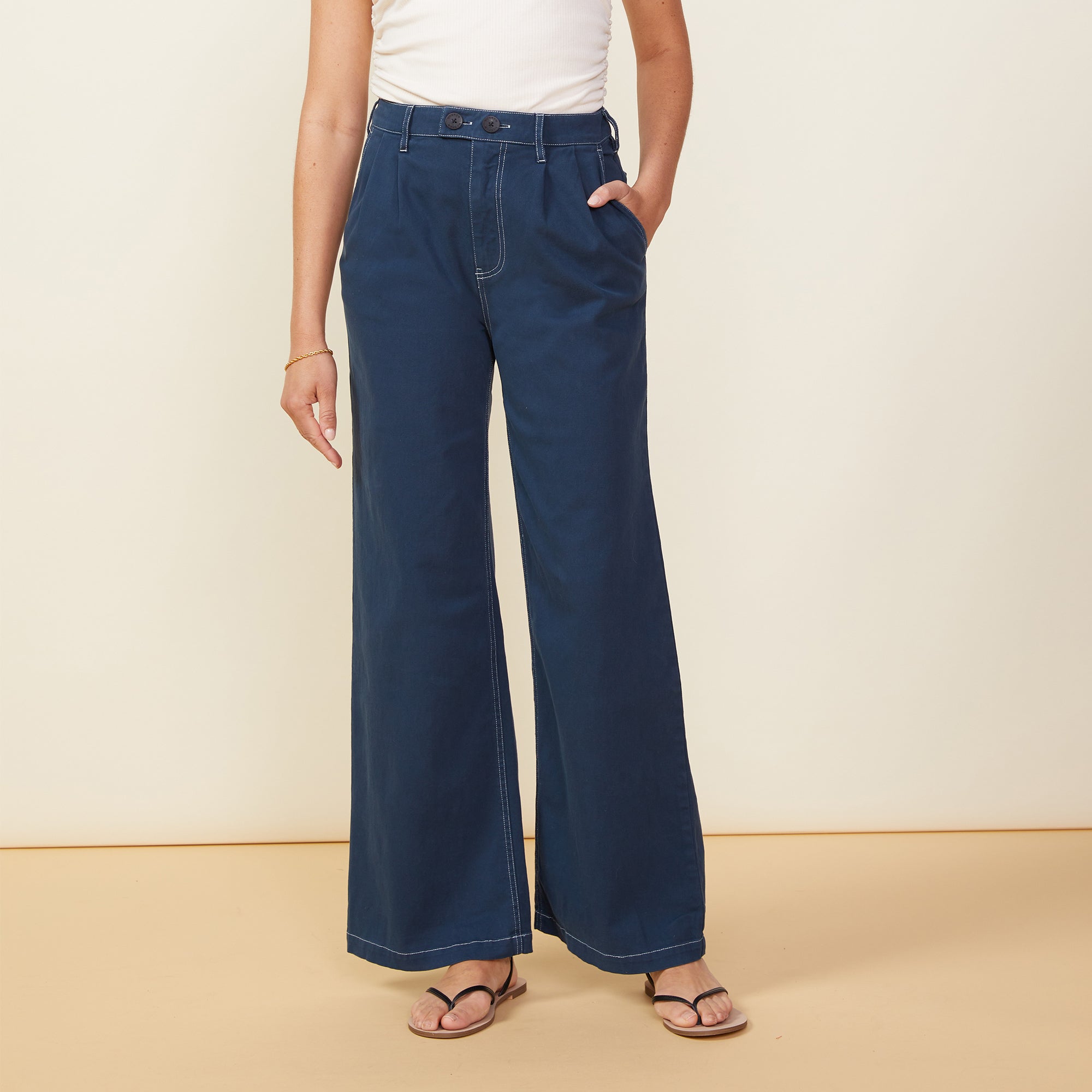 Cotton Twill Wide Leg Trousers