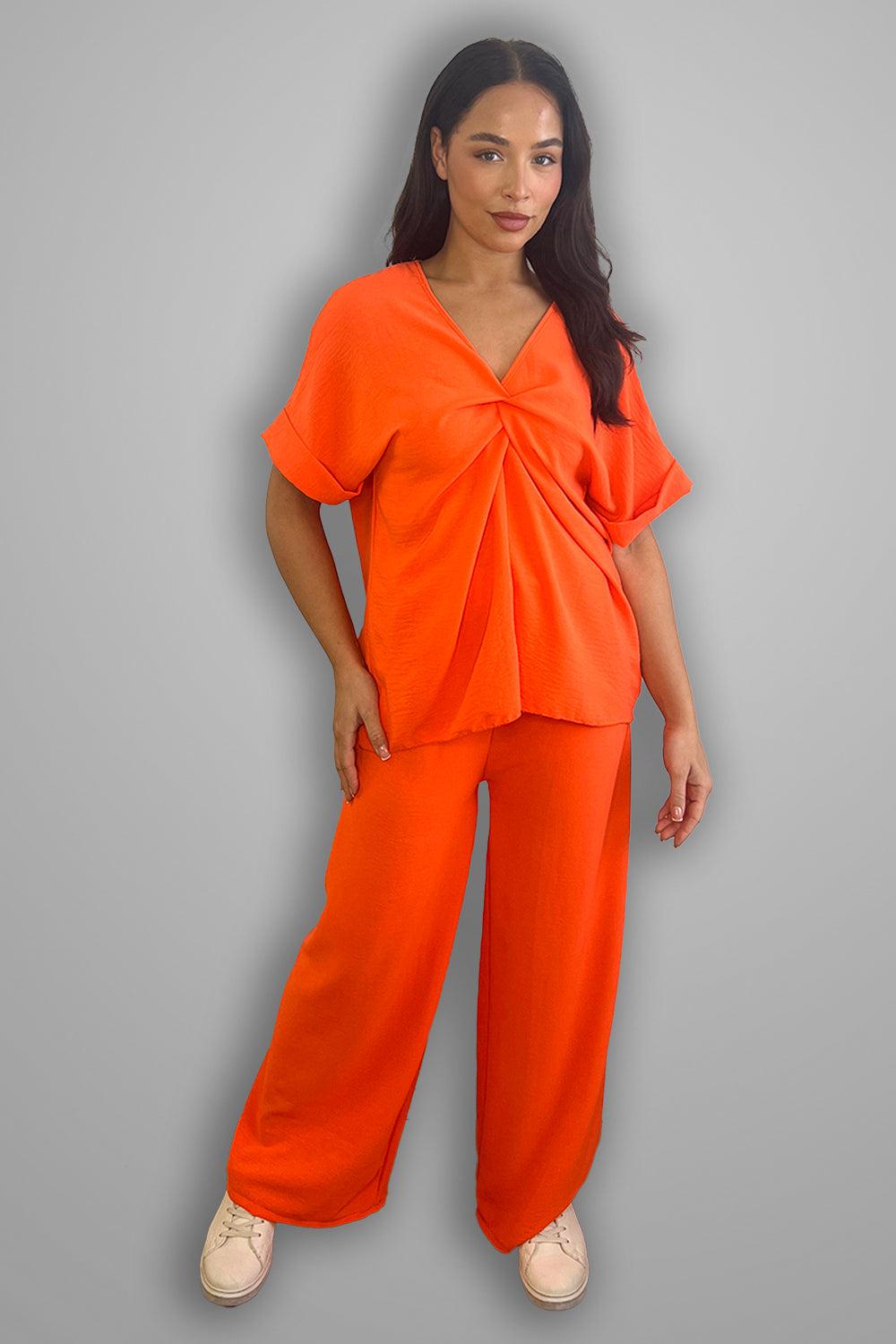 Crepe Twisted Neckline Comfy Fit Tunic And Trousers Set