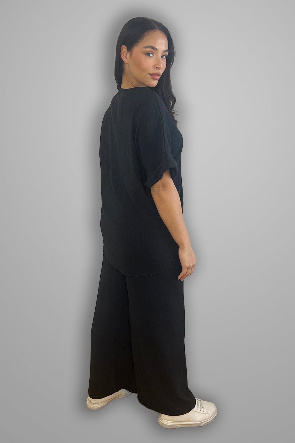 Crepe Twisted Neckline Comfy Fit Tunic And Trousers Set