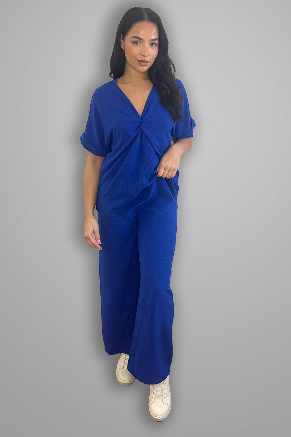 Crepe Twisted Neckline Comfy Fit Tunic And Trousers Set