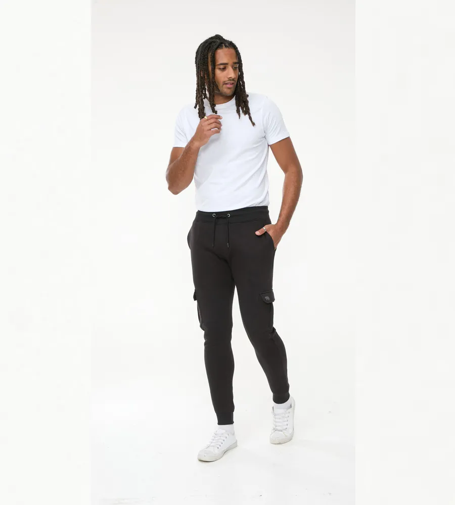 D555 Mens Black Joggers With  Cargo Pocket and Ribbed Cuffs (TILDEN 2)