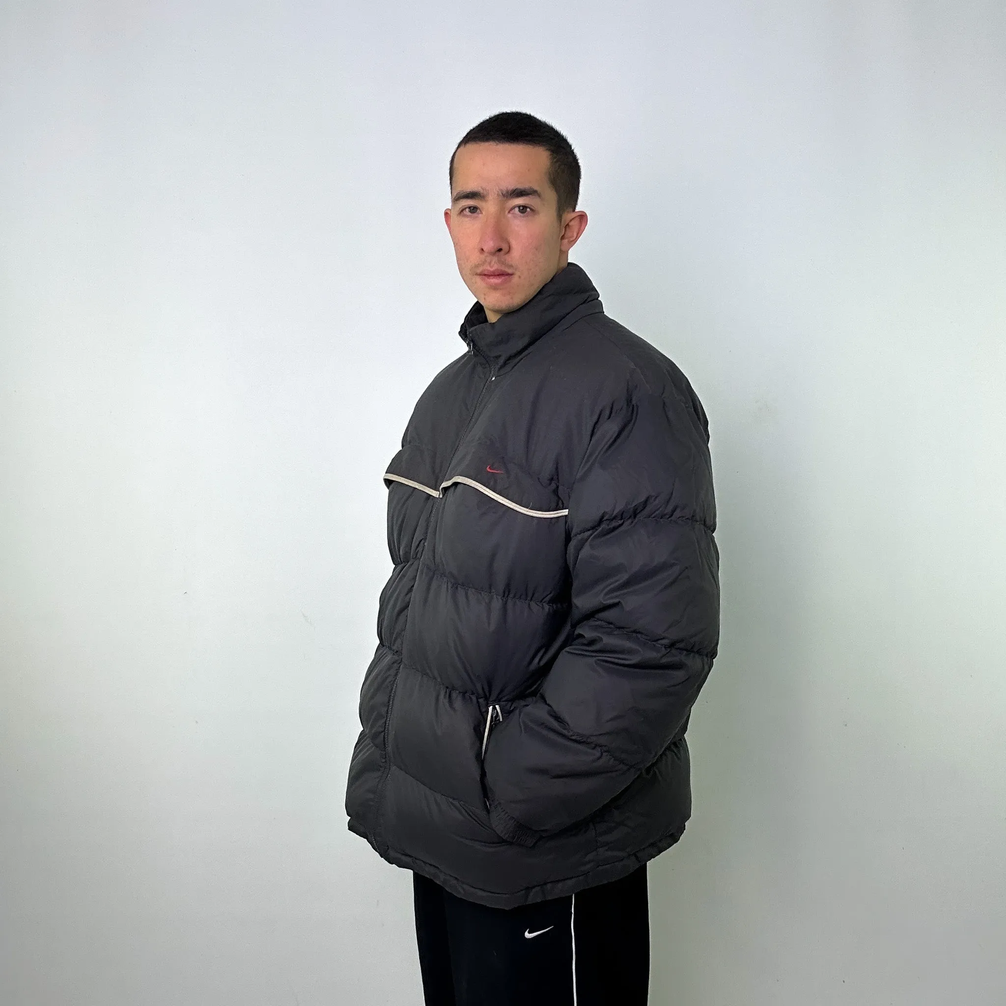 Dark Grey 90s NIKE Puffer Jacket Coat (XL)