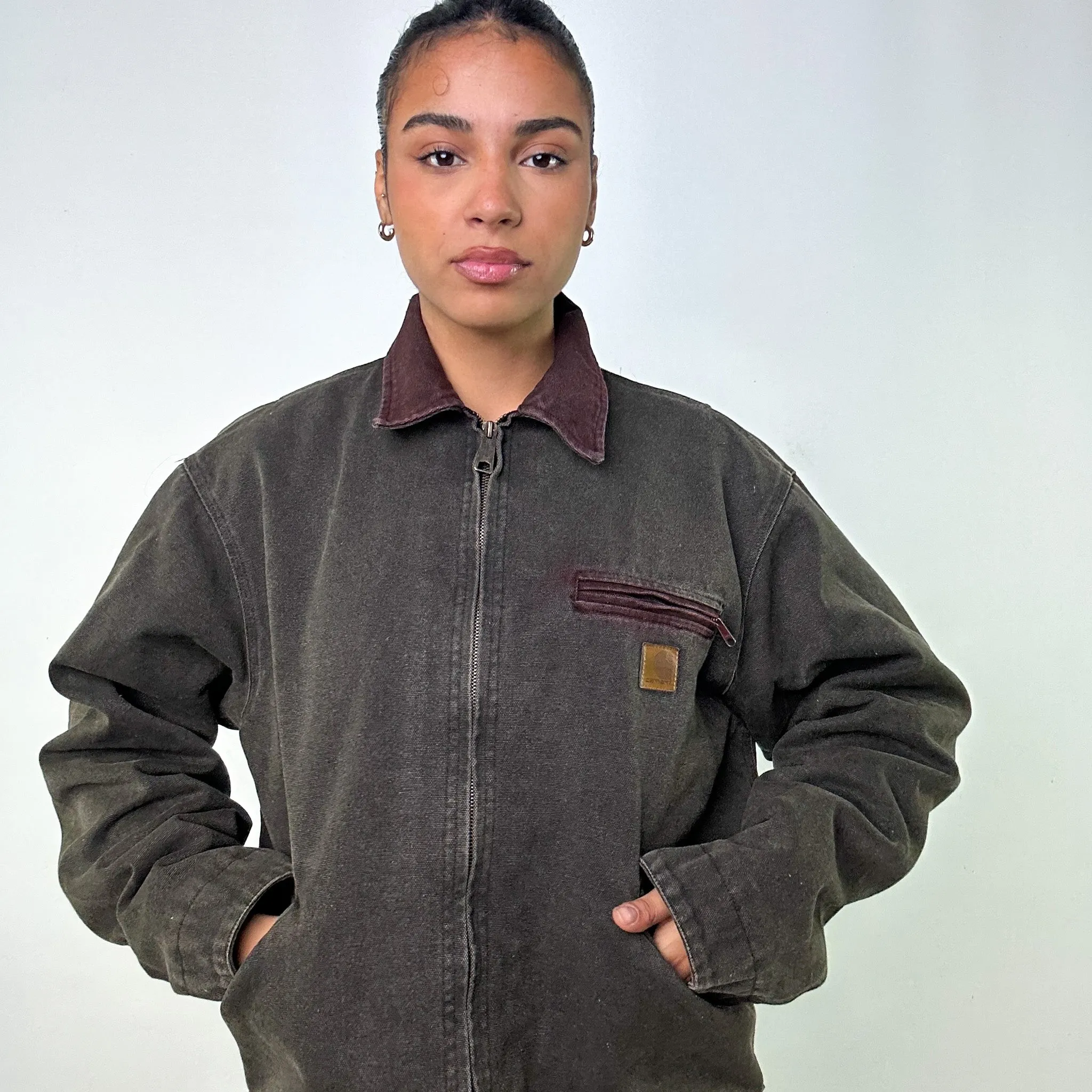 Dark Grey Vintage Carhartt Detroit Workwear Jacket Coat (L)