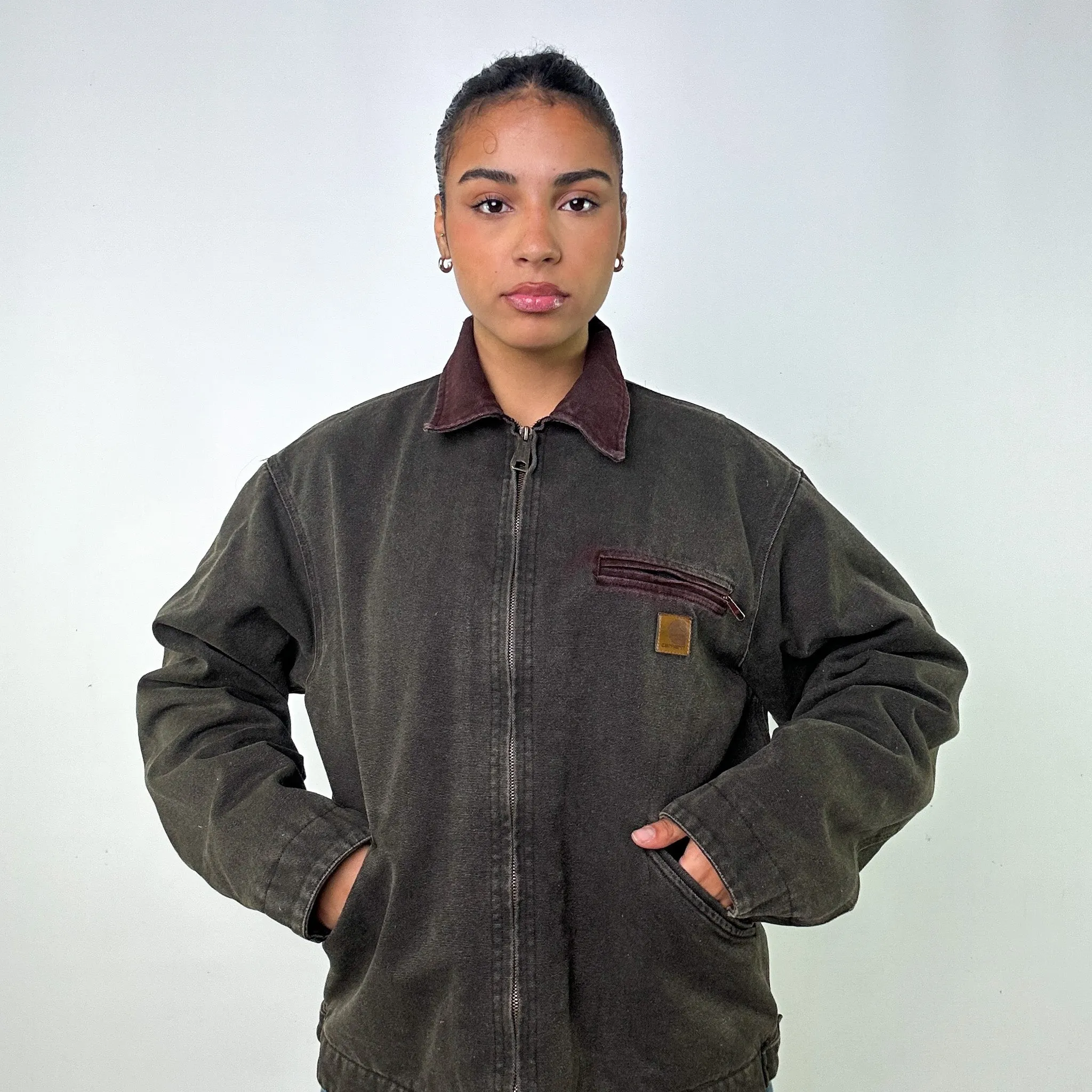 Dark Grey Vintage Carhartt Detroit Workwear Jacket Coat (L)