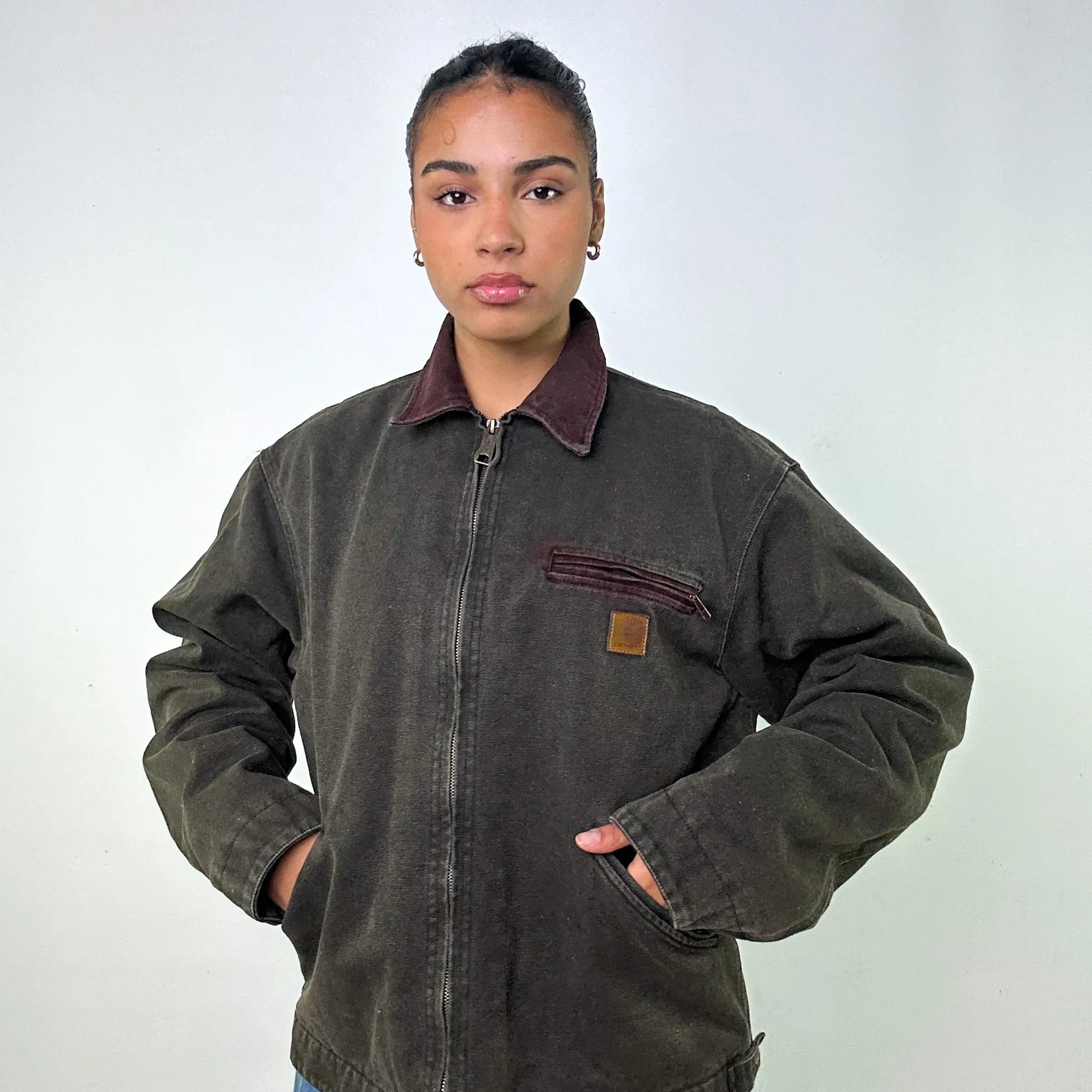 Dark Grey Vintage Carhartt Detroit Workwear Jacket Coat (L)