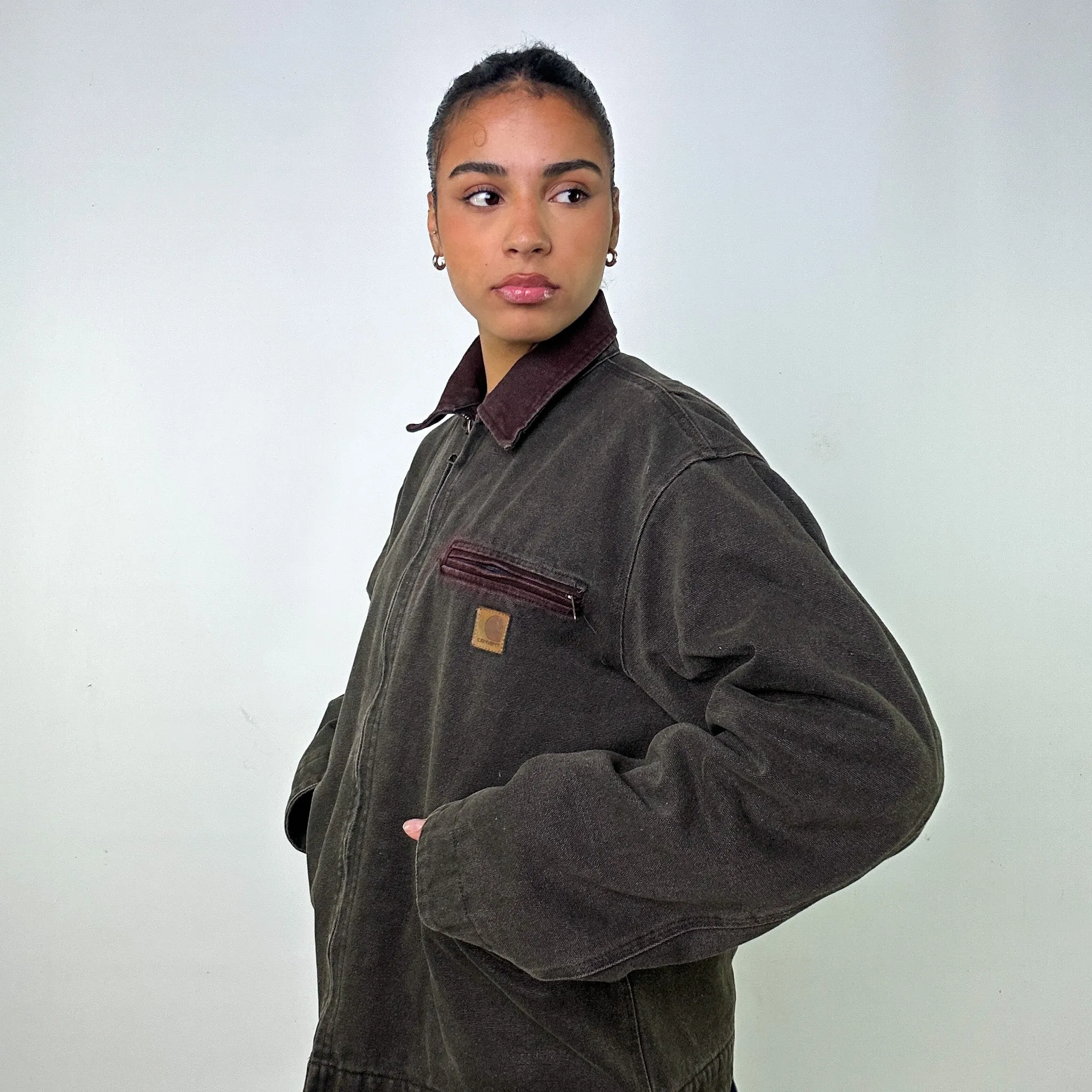 Dark Grey Vintage Carhartt Detroit Workwear Jacket Coat (L)