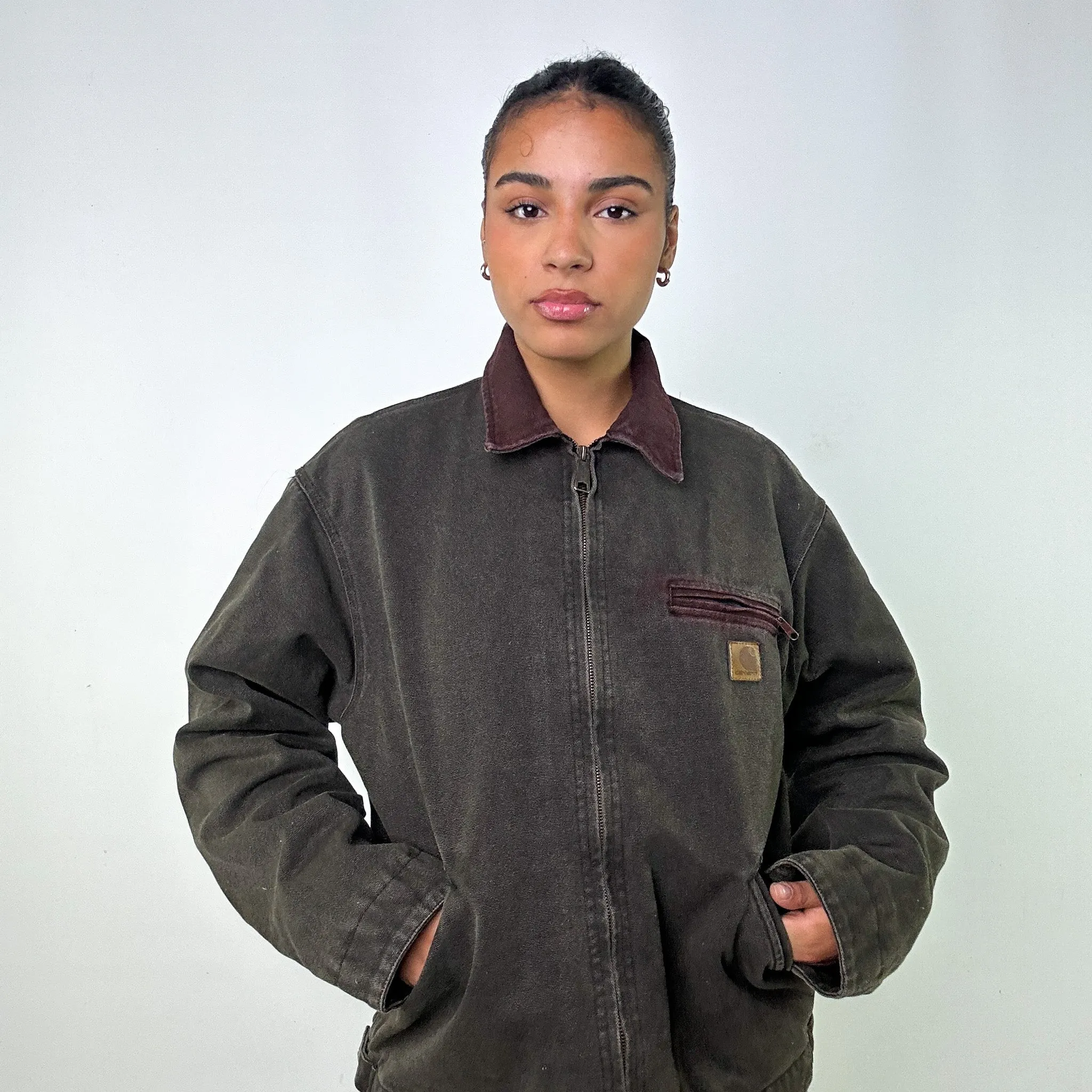 Dark Grey Vintage Carhartt Detroit Workwear Jacket Coat (L)