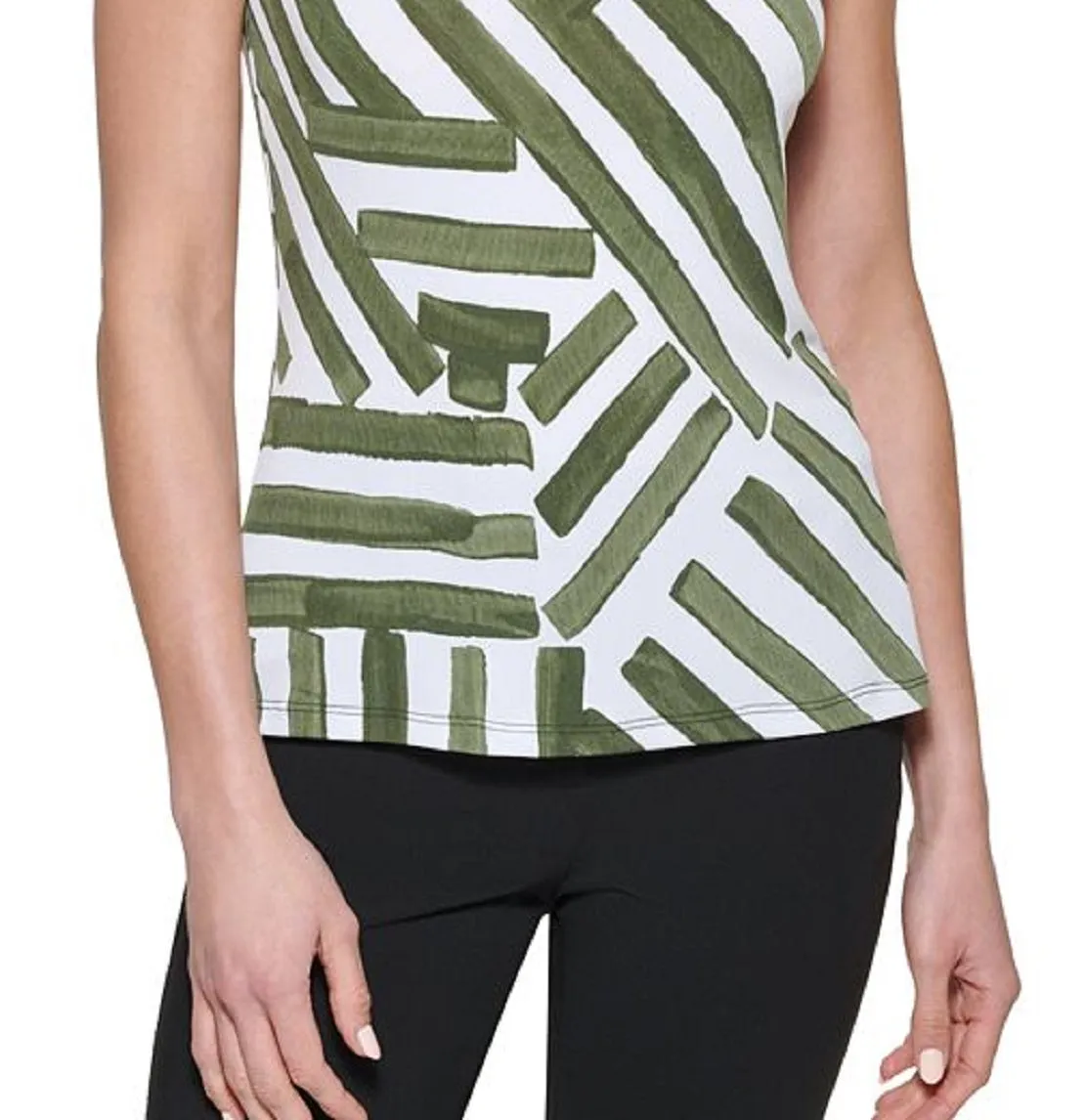 DKNY Women's Mixed Stripe Top Green Size Small