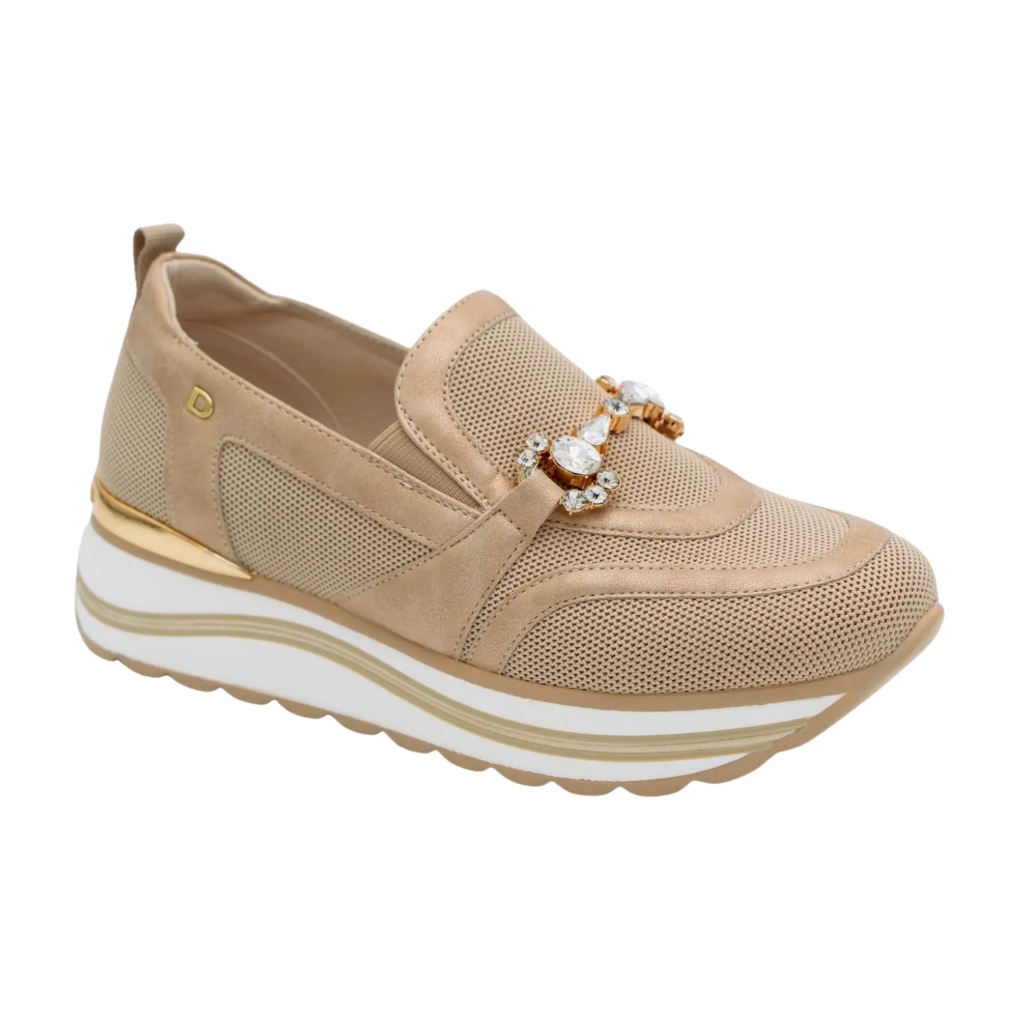 DONNA SERENA Beige  Wedge  Slip on Shoe Diamante Detail