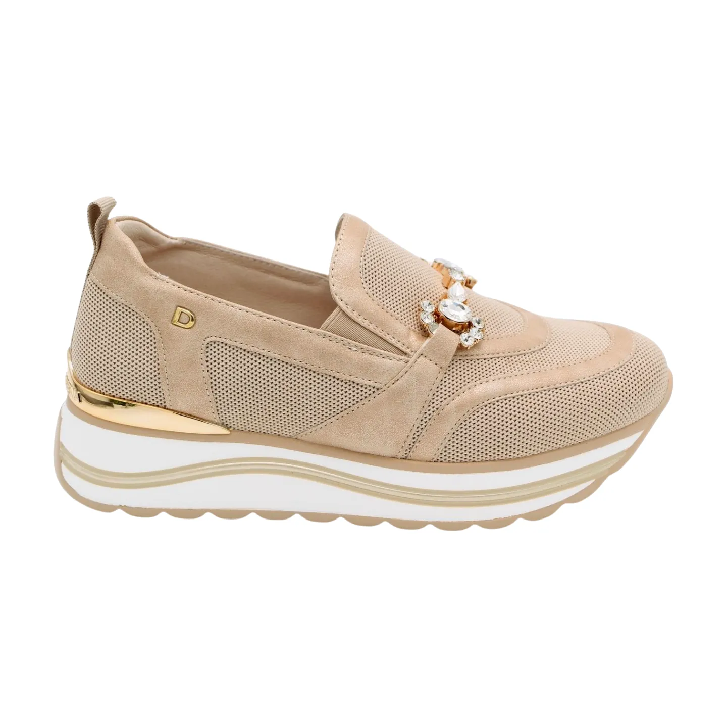 DONNA SERENA Beige  Wedge  Slip on Shoe Diamante Detail