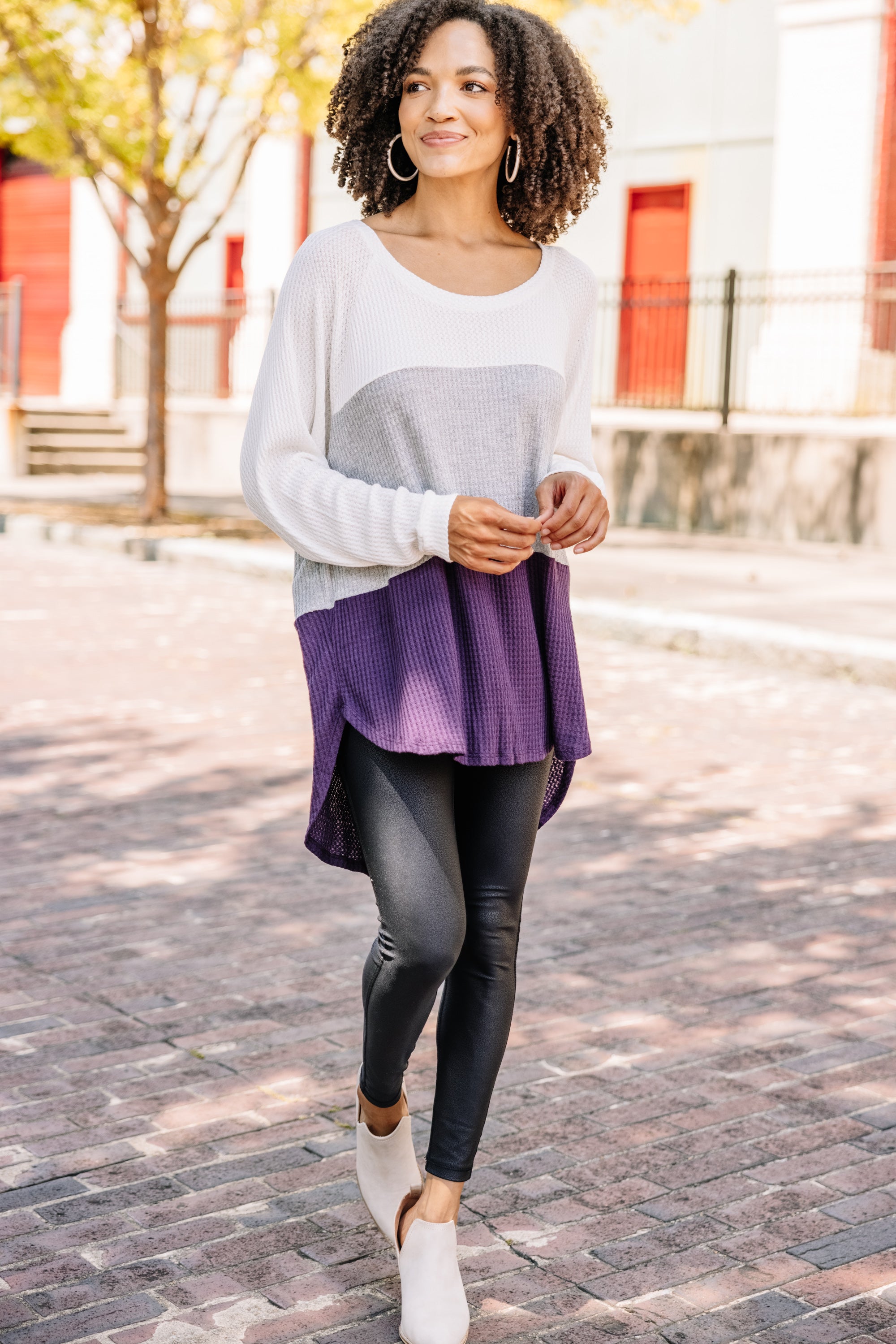 Easy Like Sunday Purple Colorblock Waffle Tunic