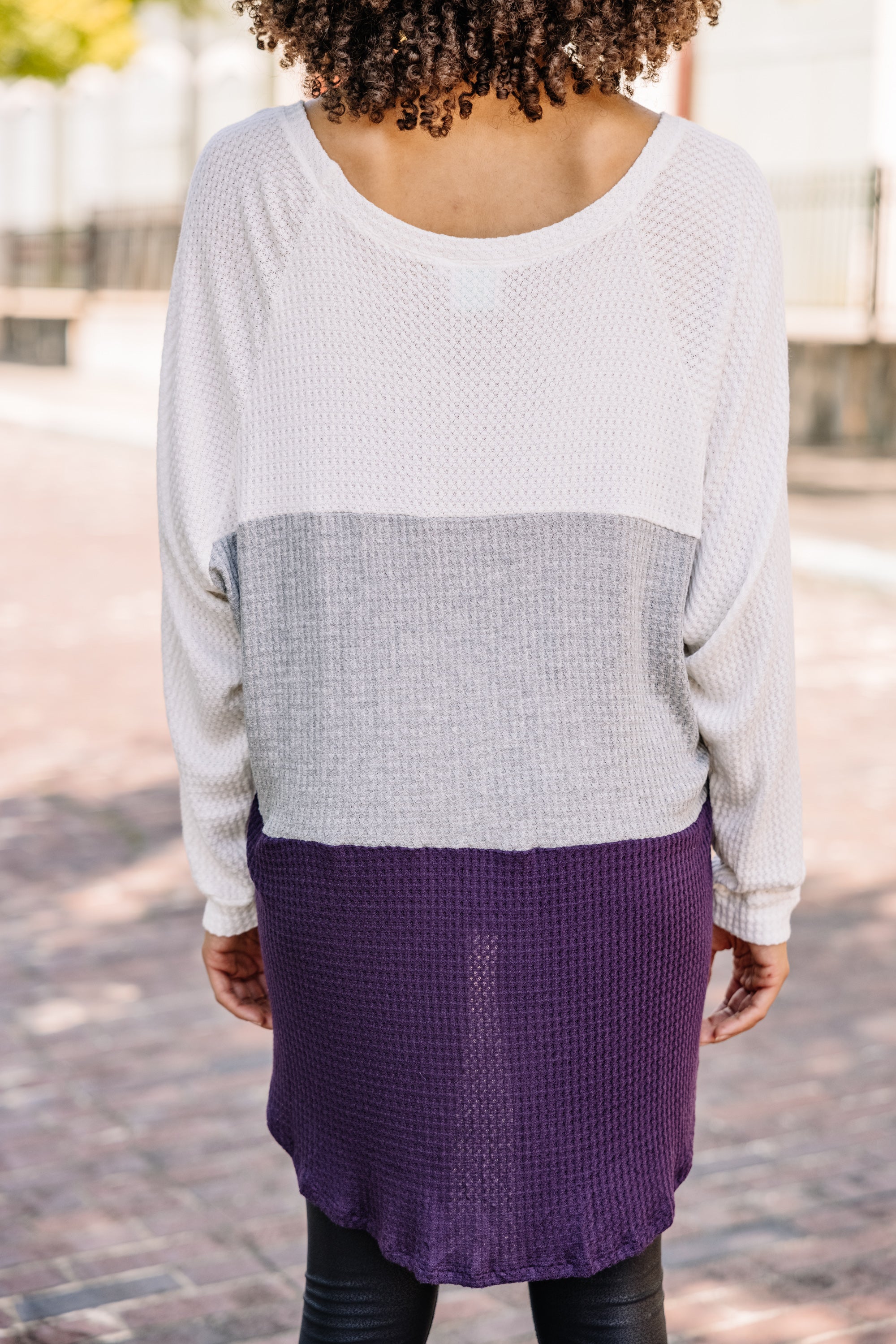 Easy Like Sunday Purple Colorblock Waffle Tunic