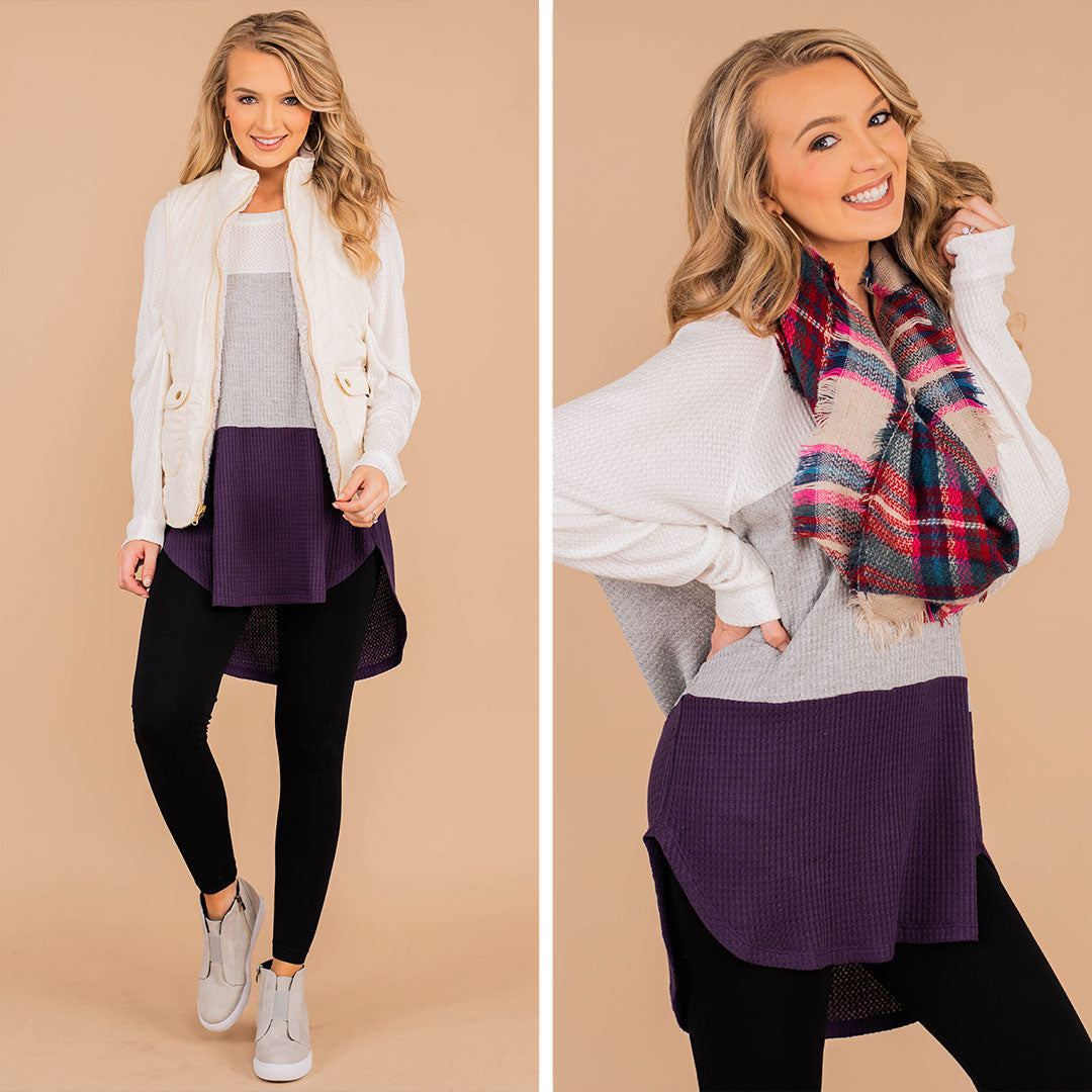 Easy Like Sunday Purple Colorblock Waffle Tunic