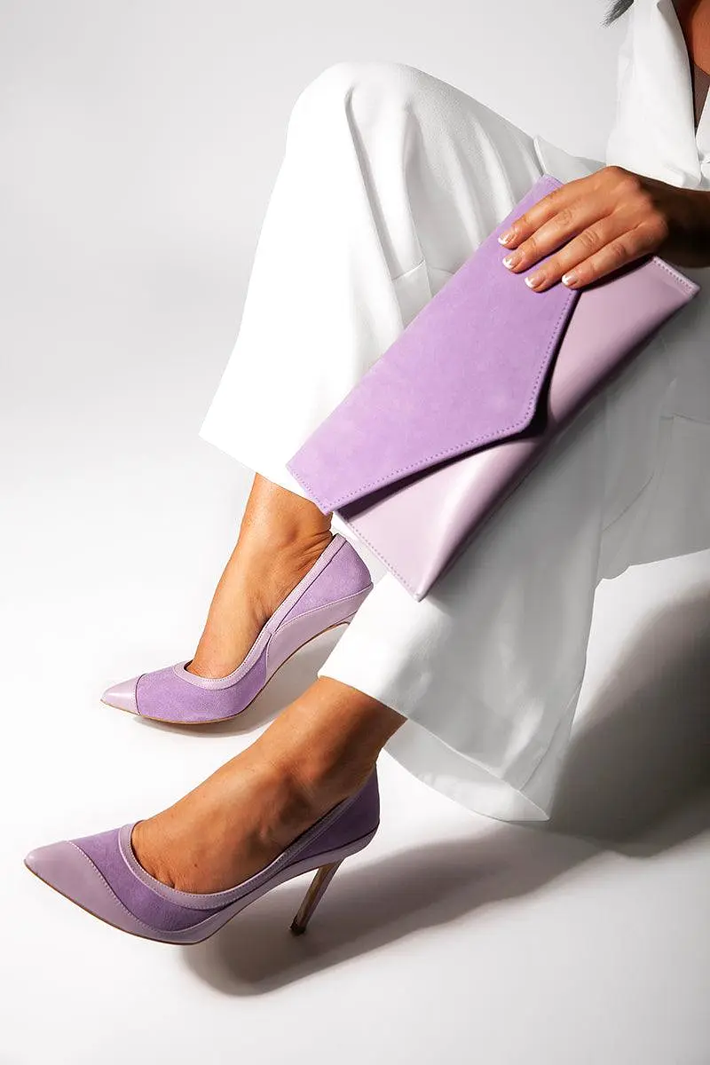 EMIS Lilac Two Tone Leather and Suede Pointed Toe Shoe