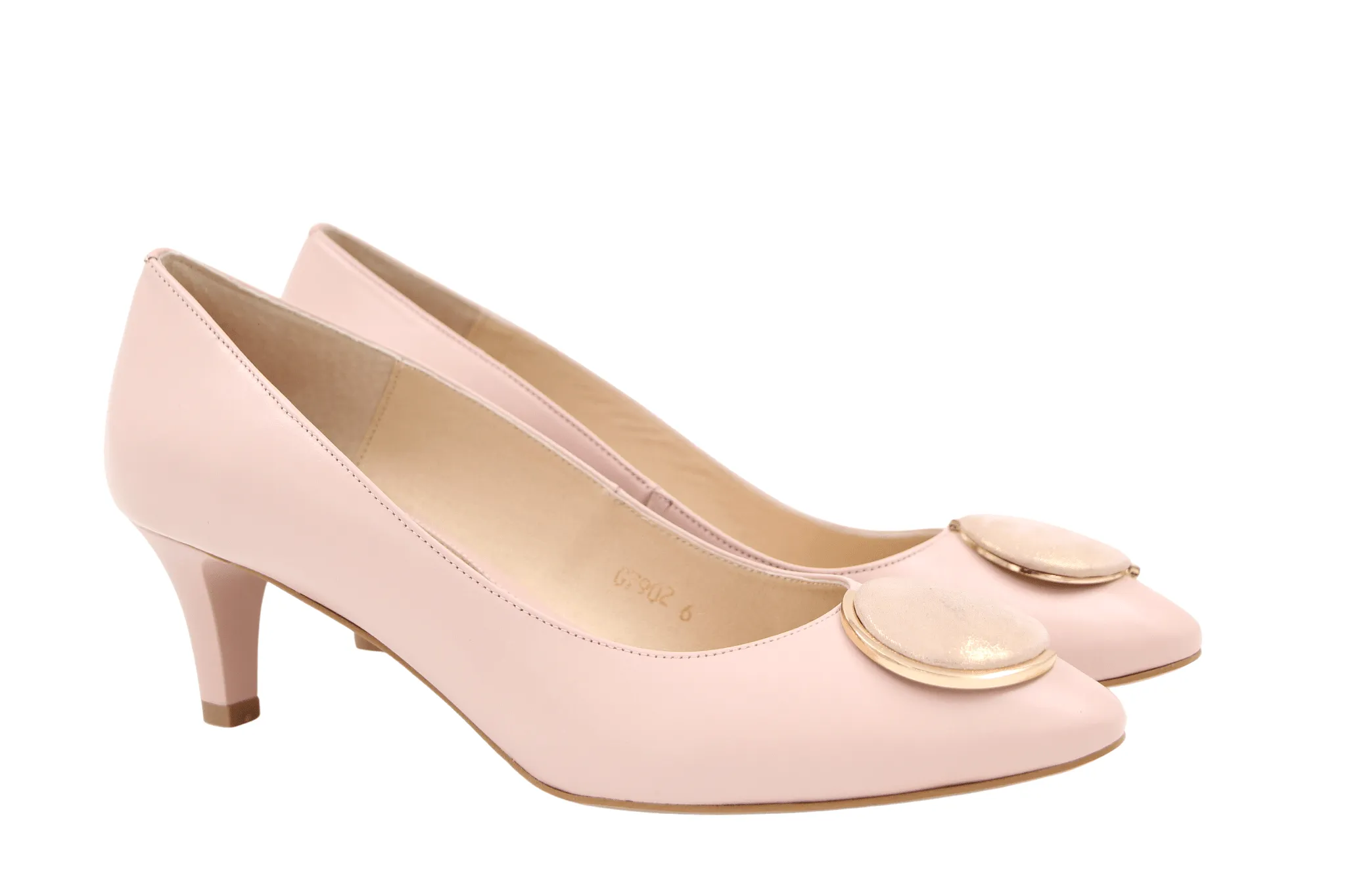 EMIS Pale Pink  mid heel shoe with Button detail