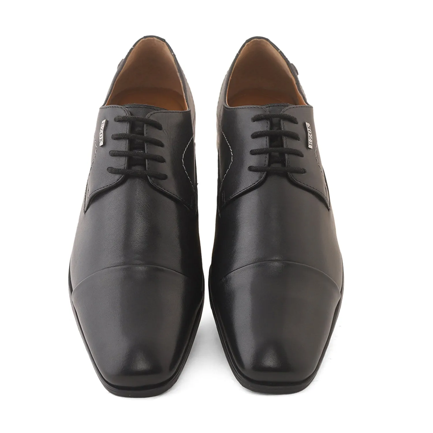 Ezok Black Formal Cap Toe Leather Derby Shoes