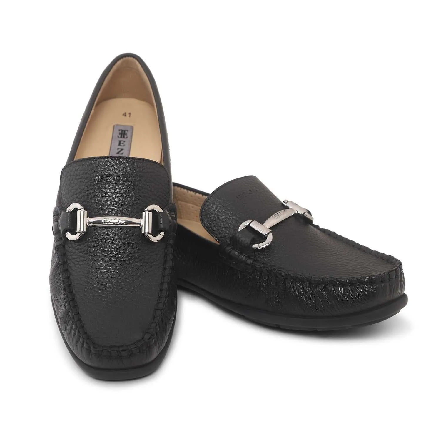 Ezok Mens Black Moccasin Driving Leather Loafers