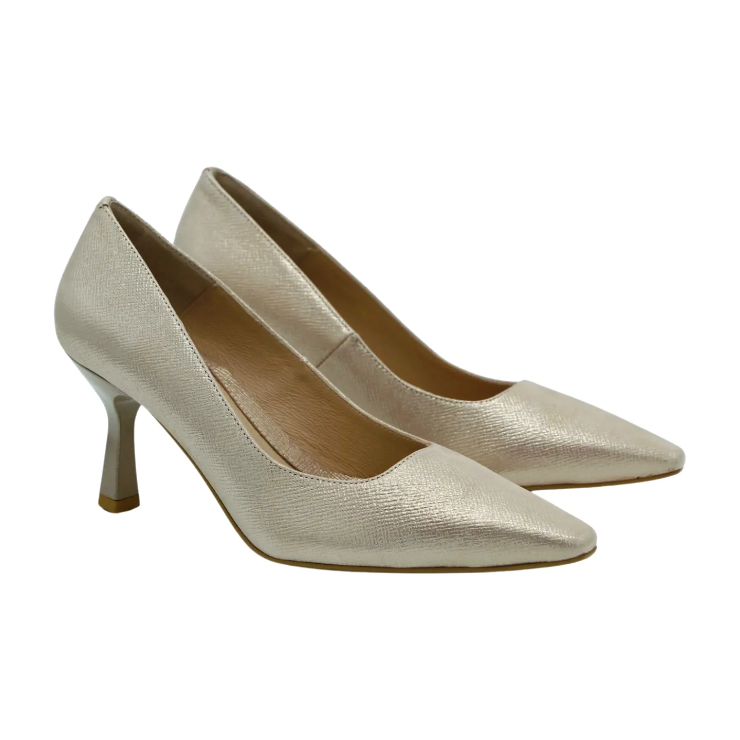 FABUCCI Cream Gold  Shimmer Heeled Court Shoe