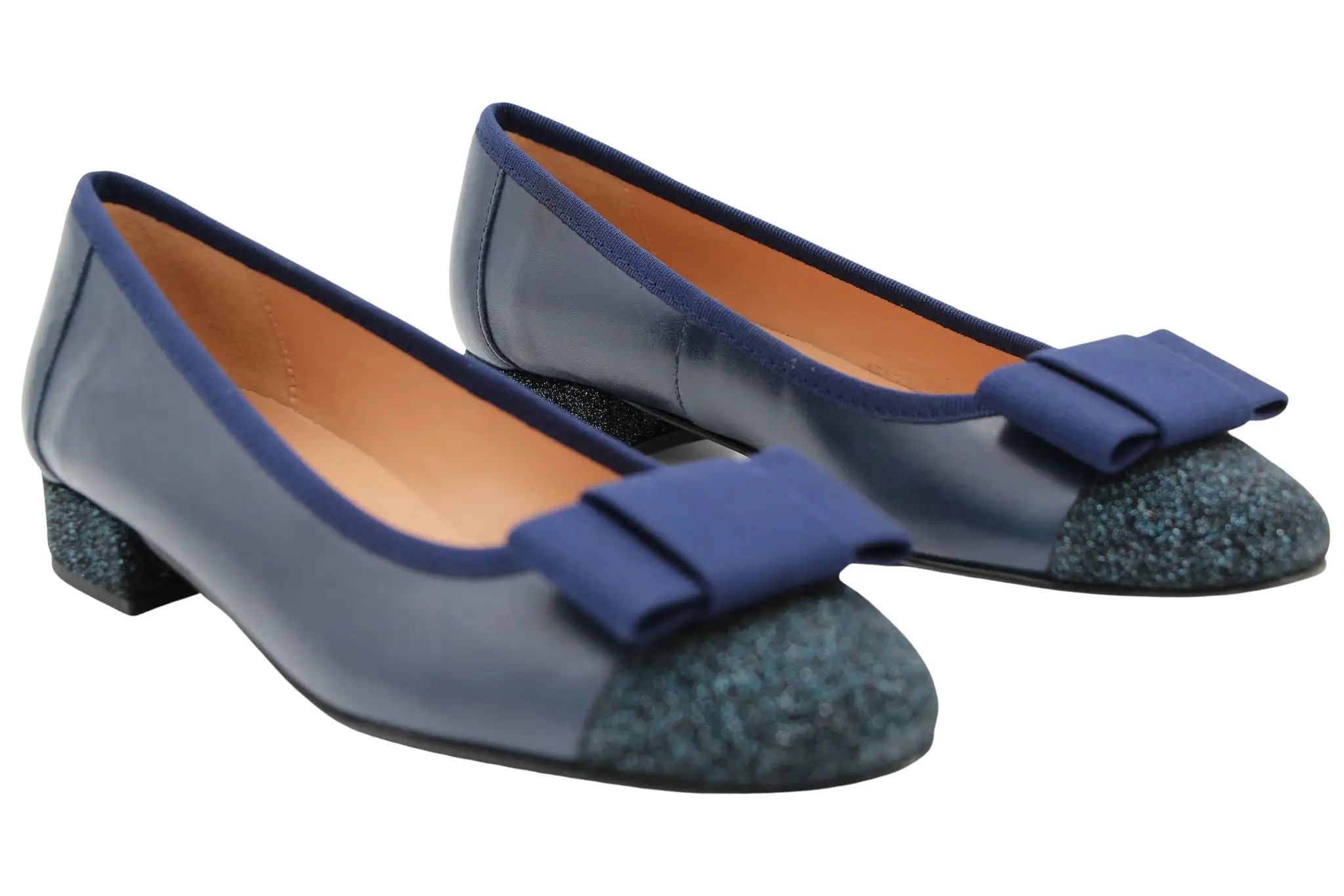 Fabucci Navy  leather Ballerina with Bow