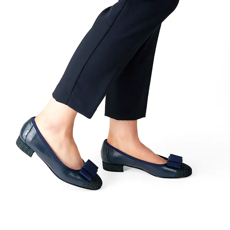 Fabucci Navy  leather Ballerina with Bow