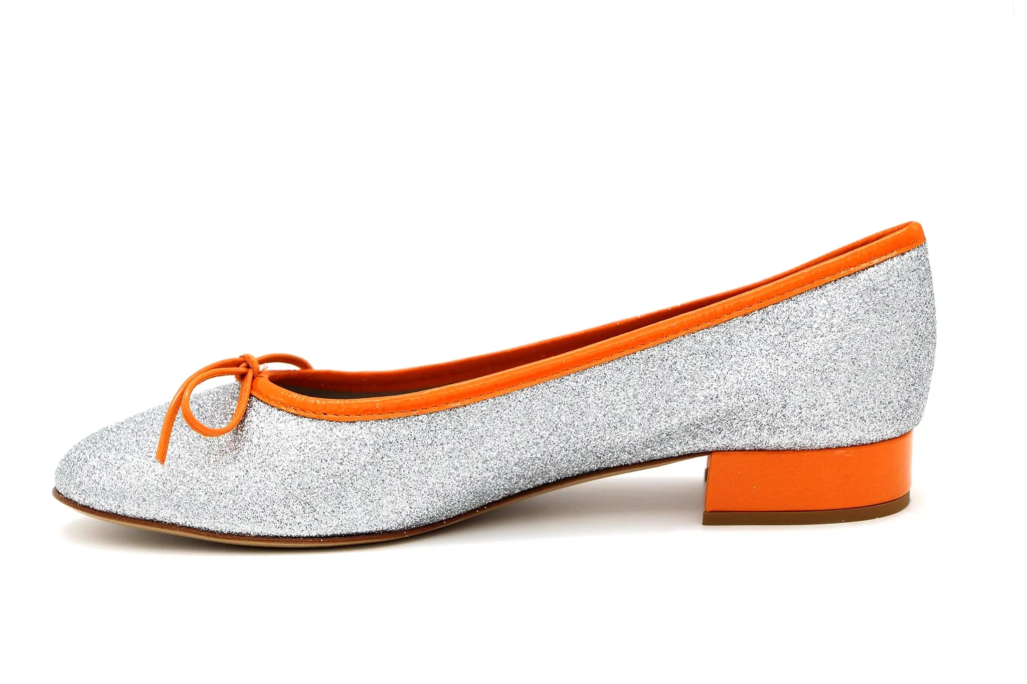 FABUCCI Silver Shimmer  Ballerina Shoe with  Orange Trim