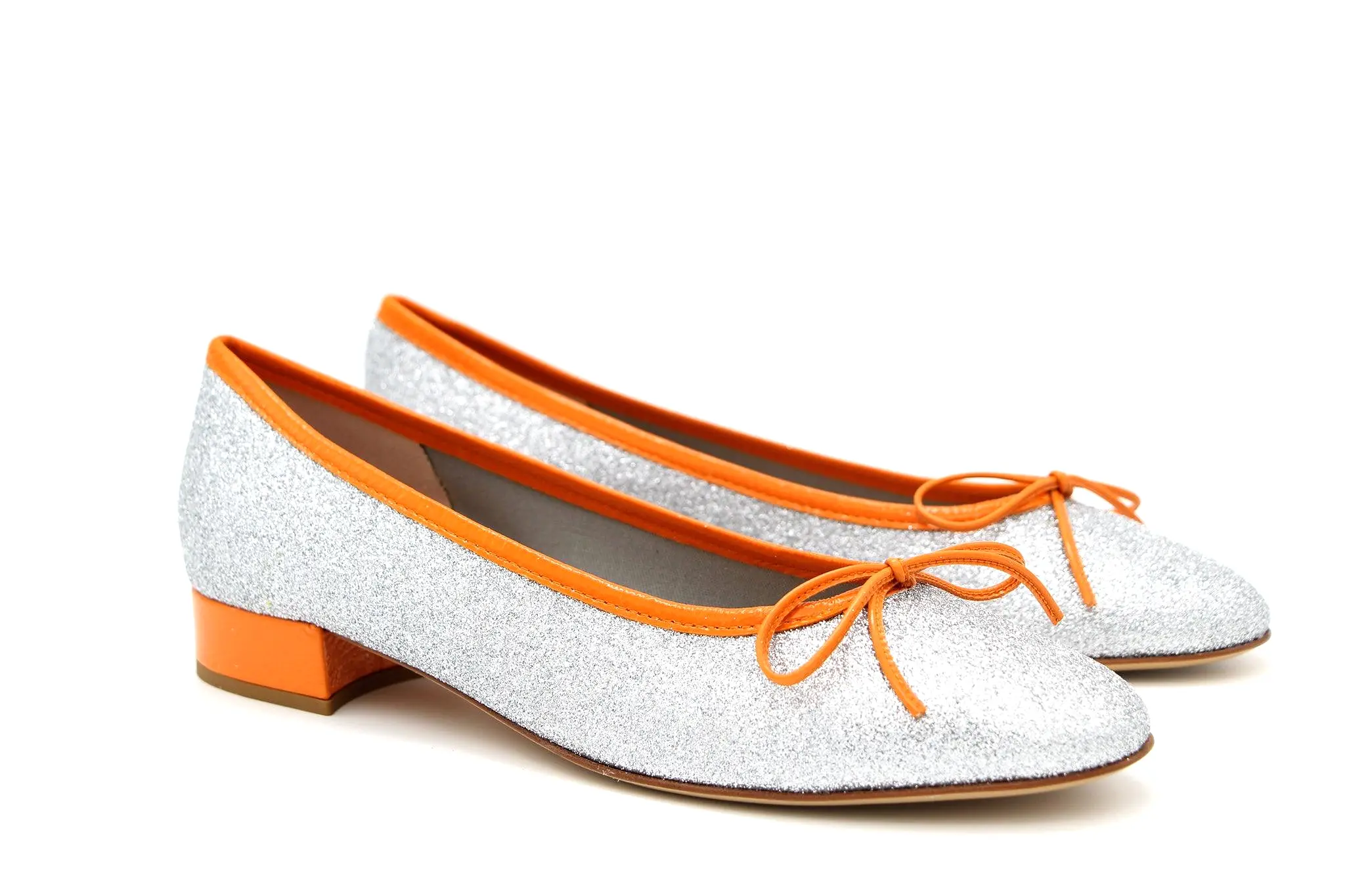 FABUCCI Silver Shimmer  Ballerina Shoe with  Orange Trim