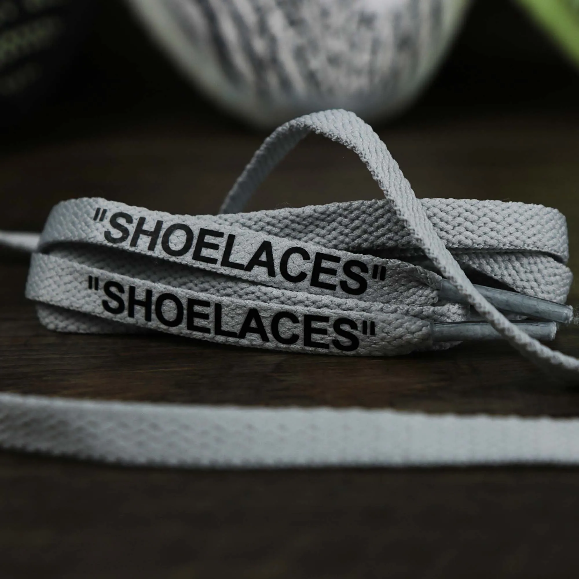 Flat Icey Grey Shoelaces with “Shoelaces” Print | 120cm Capswag