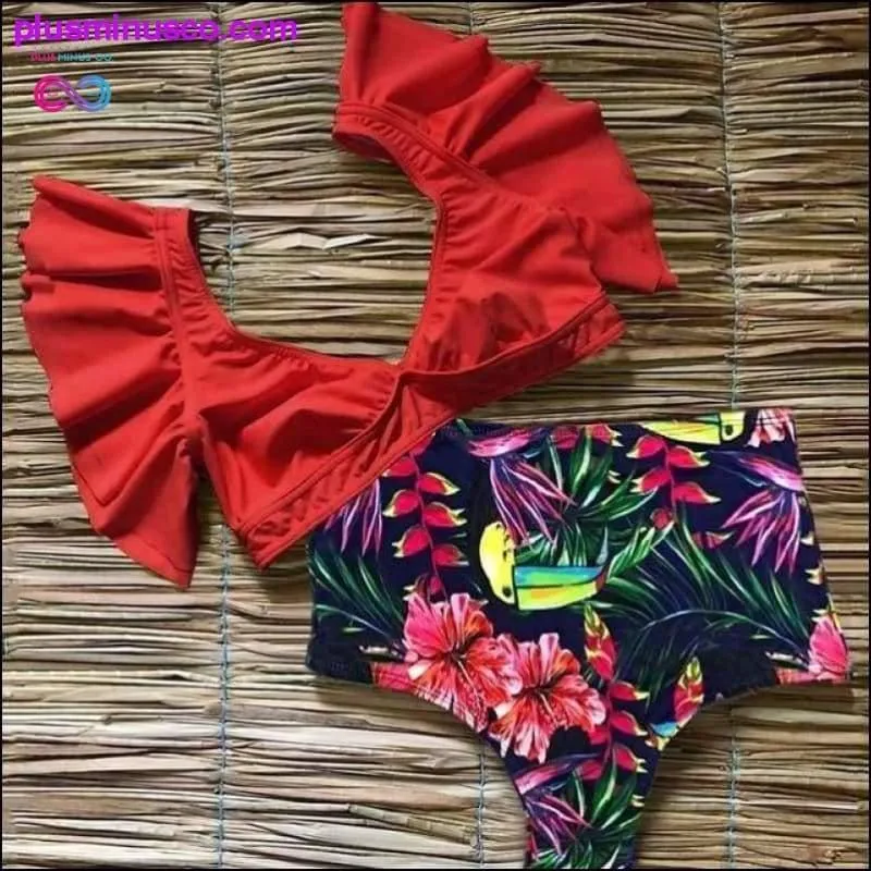 Floral Ruffled Hem Bikini Set Flora V-Neck High-Waisted Two