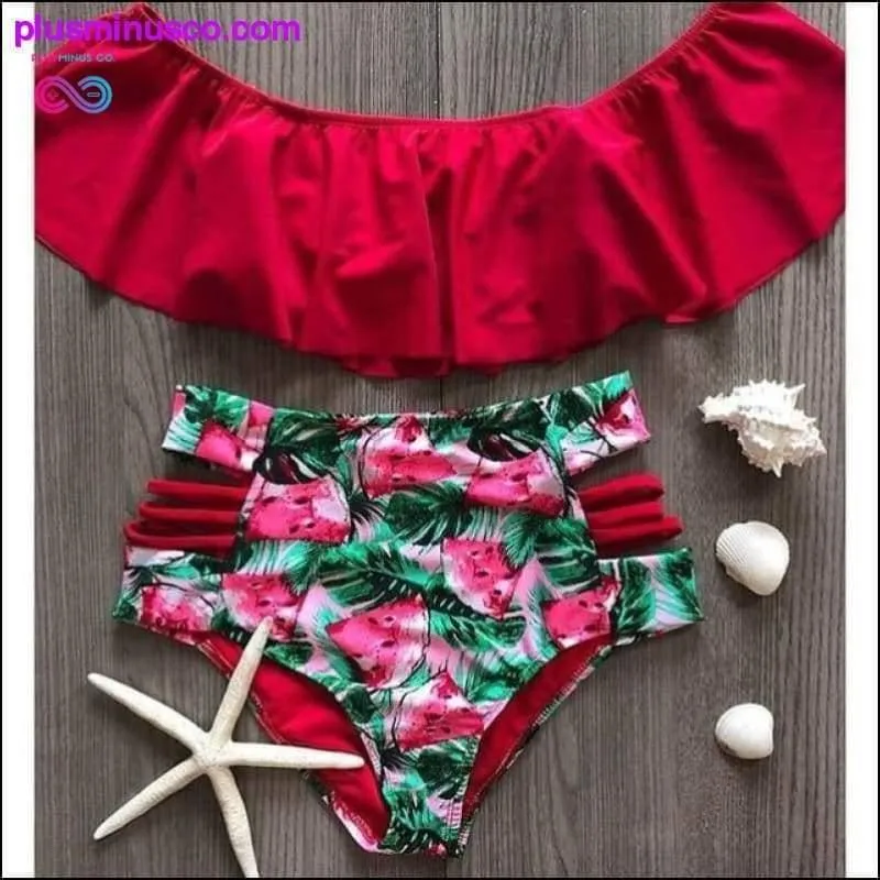 Floral Ruffled Hem Bikini Set Flora V-Neck High-Waisted Two