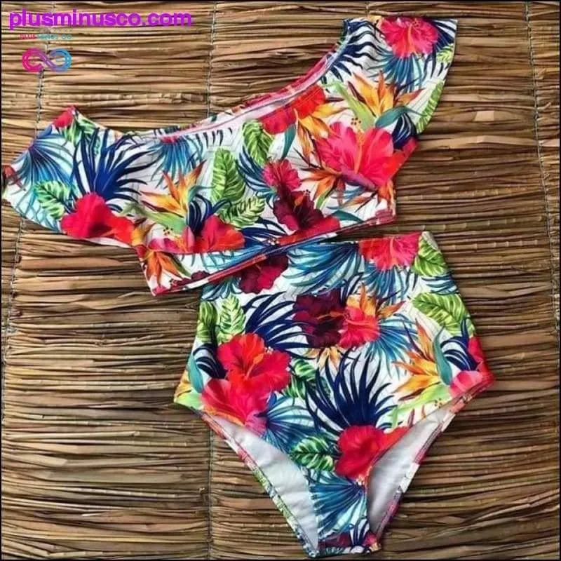 Floral Ruffled Hem Bikini Set Flora V-Neck High-Waisted Two