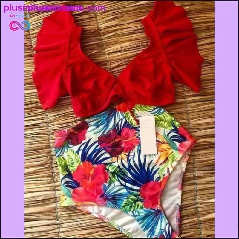 Floral Ruffled Hem Bikini Set Flora V-Neck High-Waisted Two