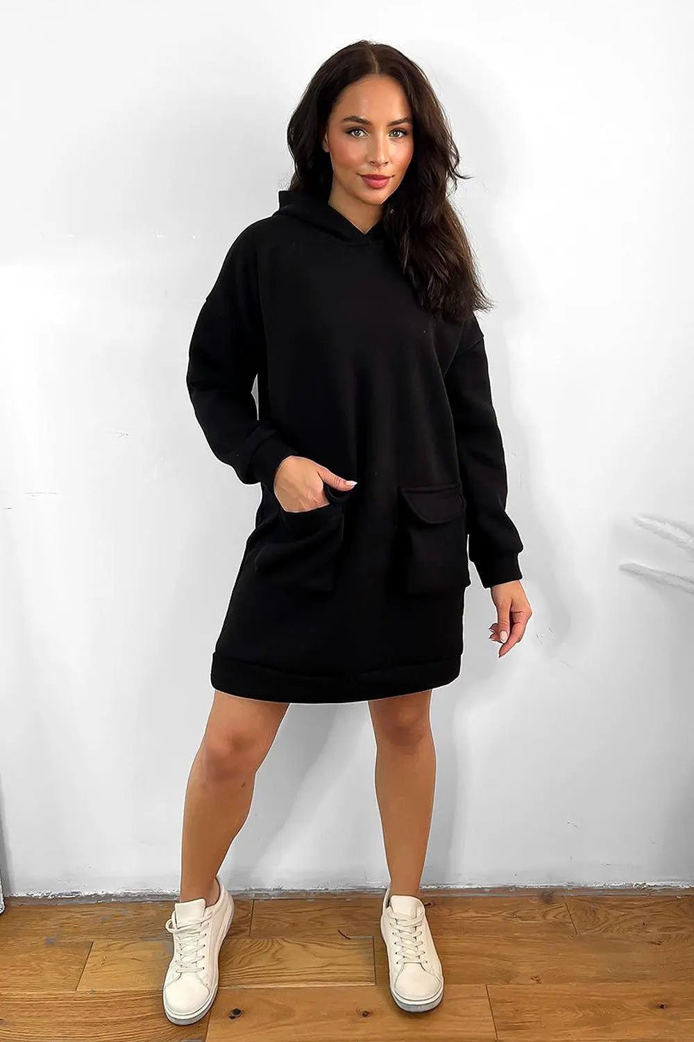 Front Pockets Oversized Midi Hoodie