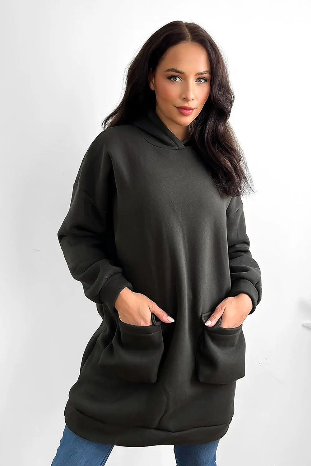 Front Pockets Oversized Midi Hoodie