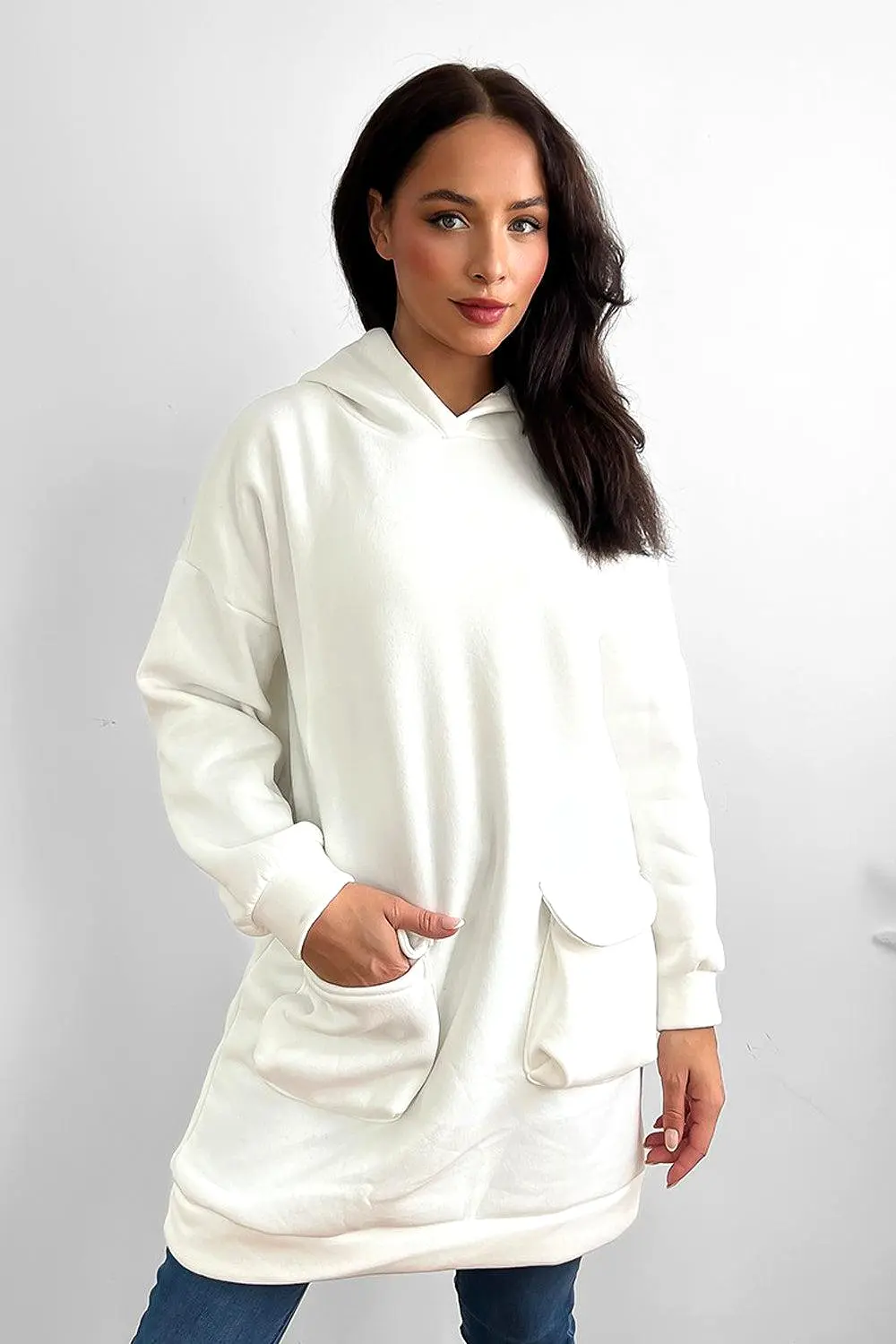 Front Pockets Oversized Midi Hoodie