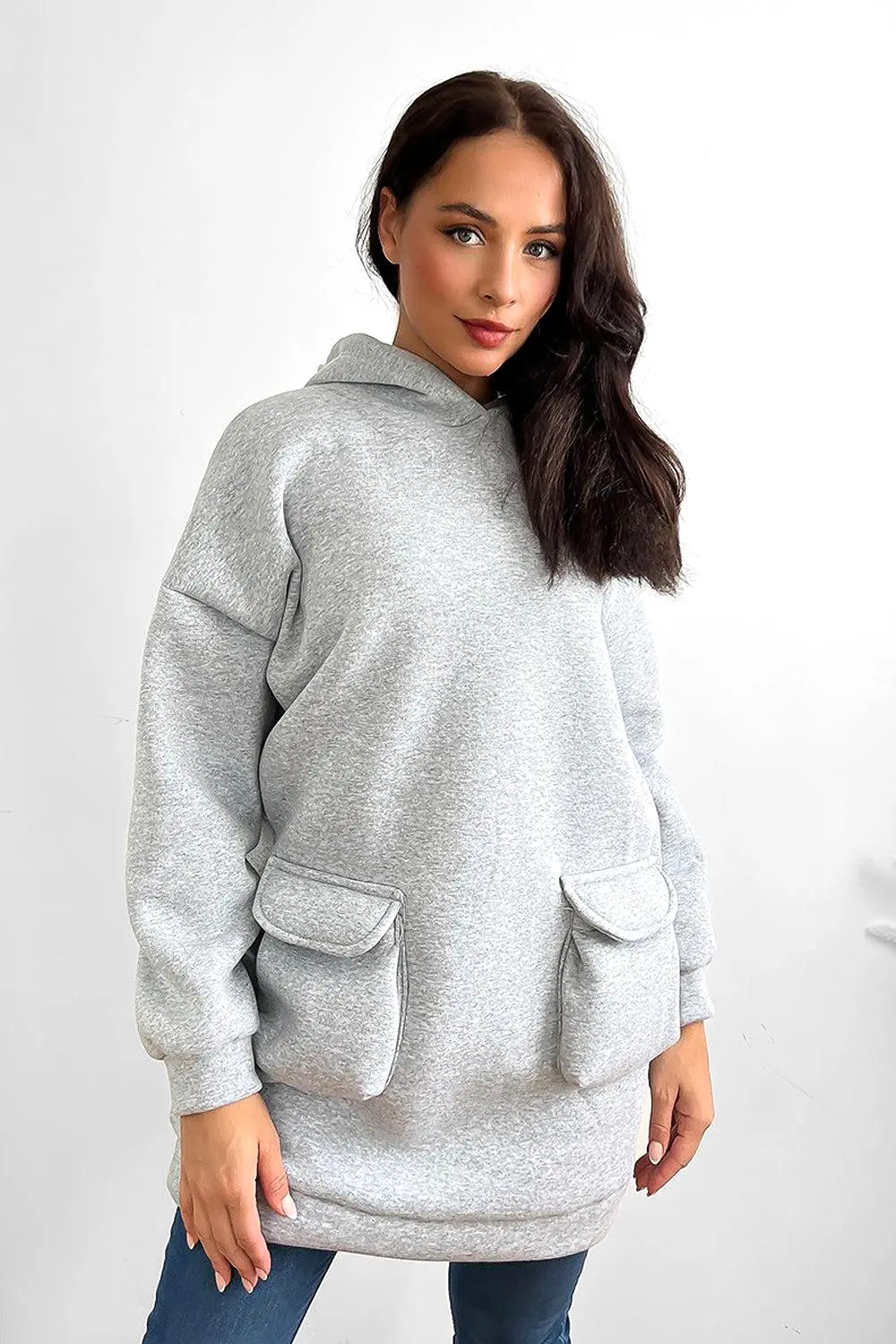 Front Pockets Oversized Midi Hoodie