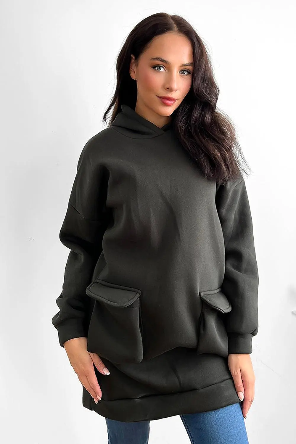 Front Pockets Oversized Midi Hoodie